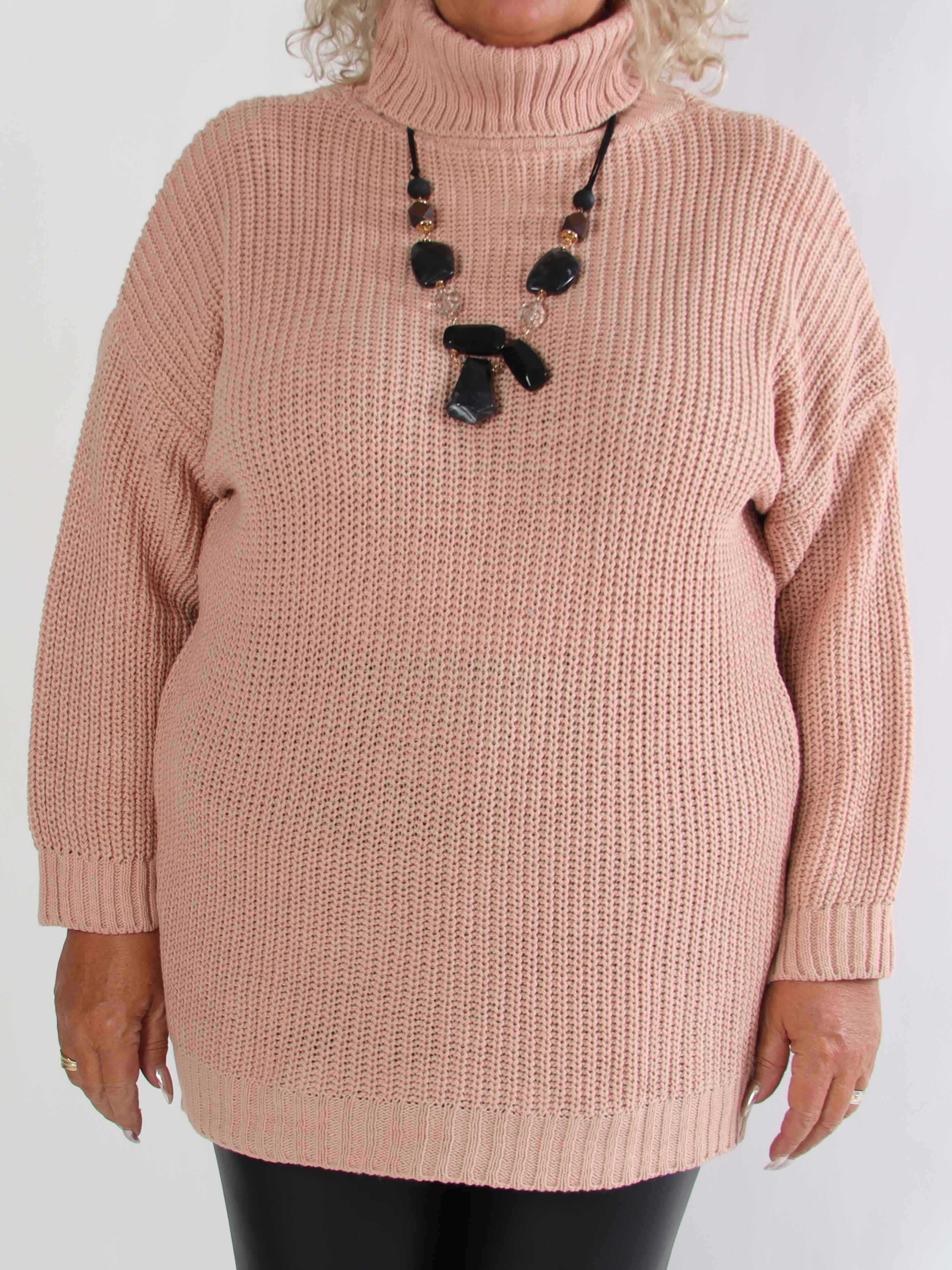 Cindy - Ensfarvet hyggelig plus size striktrøje med rullekrave