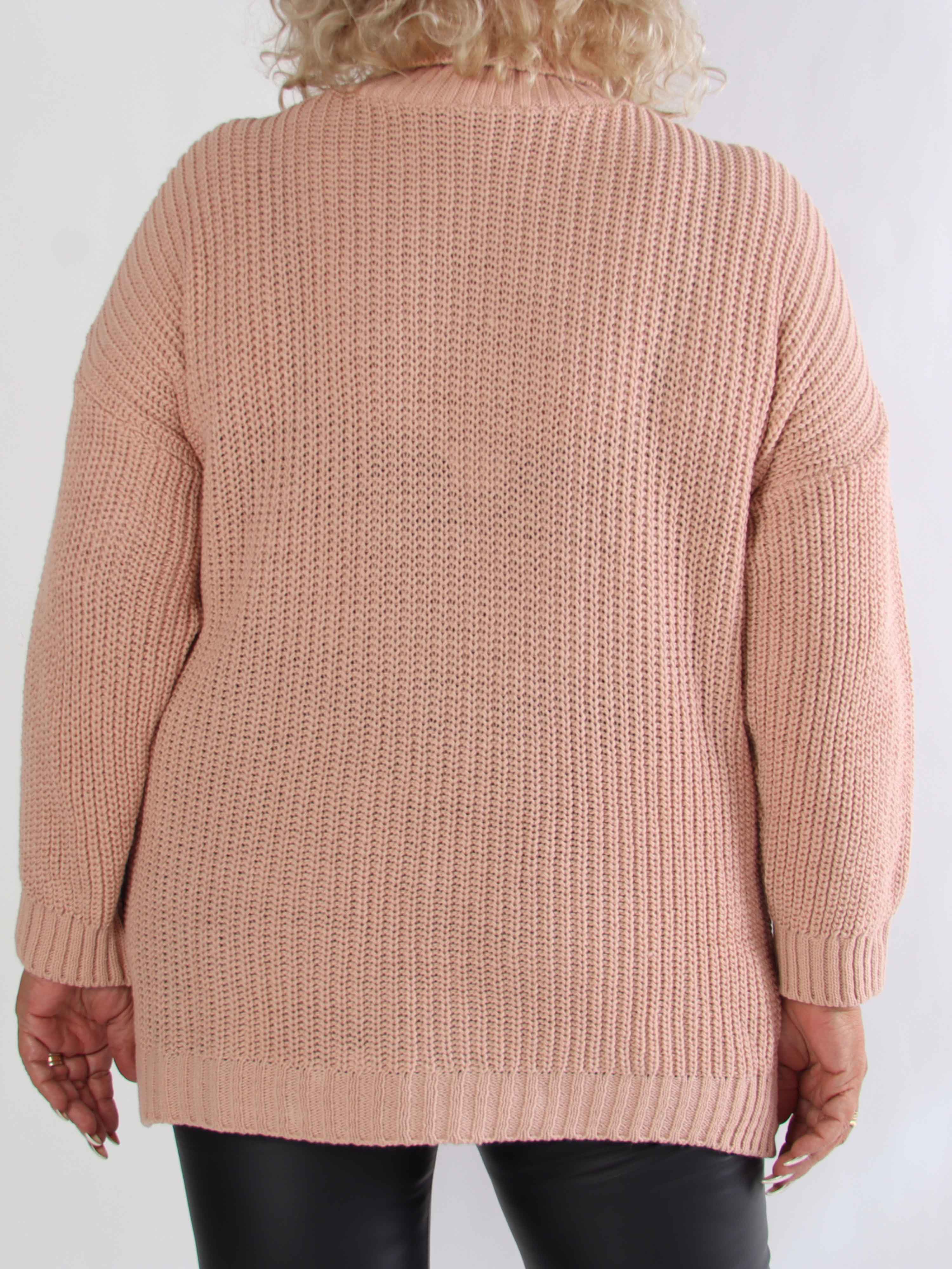 Cindy - Ensfarvet hyggelig plus size striktrøje med rullekrave