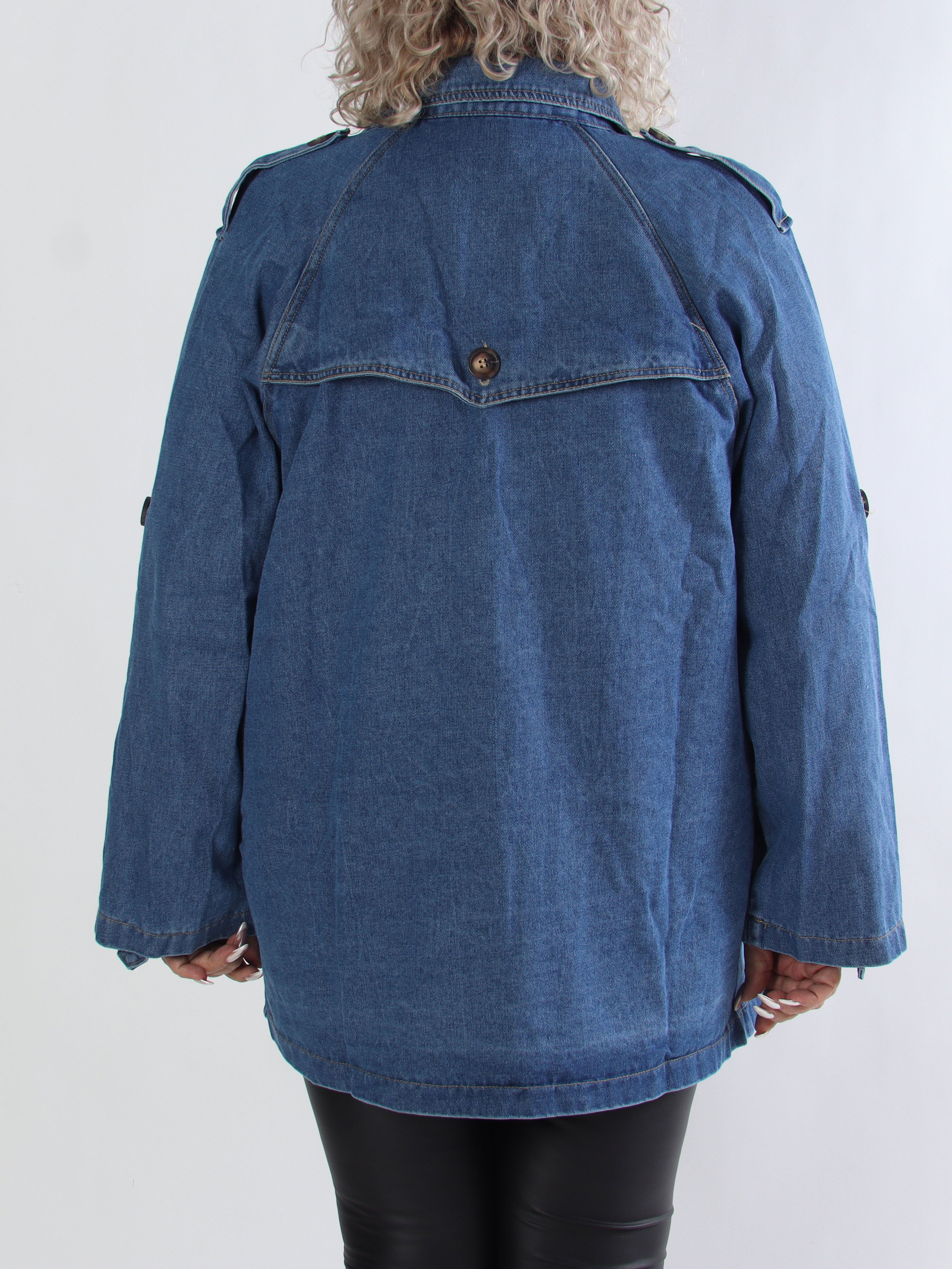 Clarita - Kort trenchcoat i denim