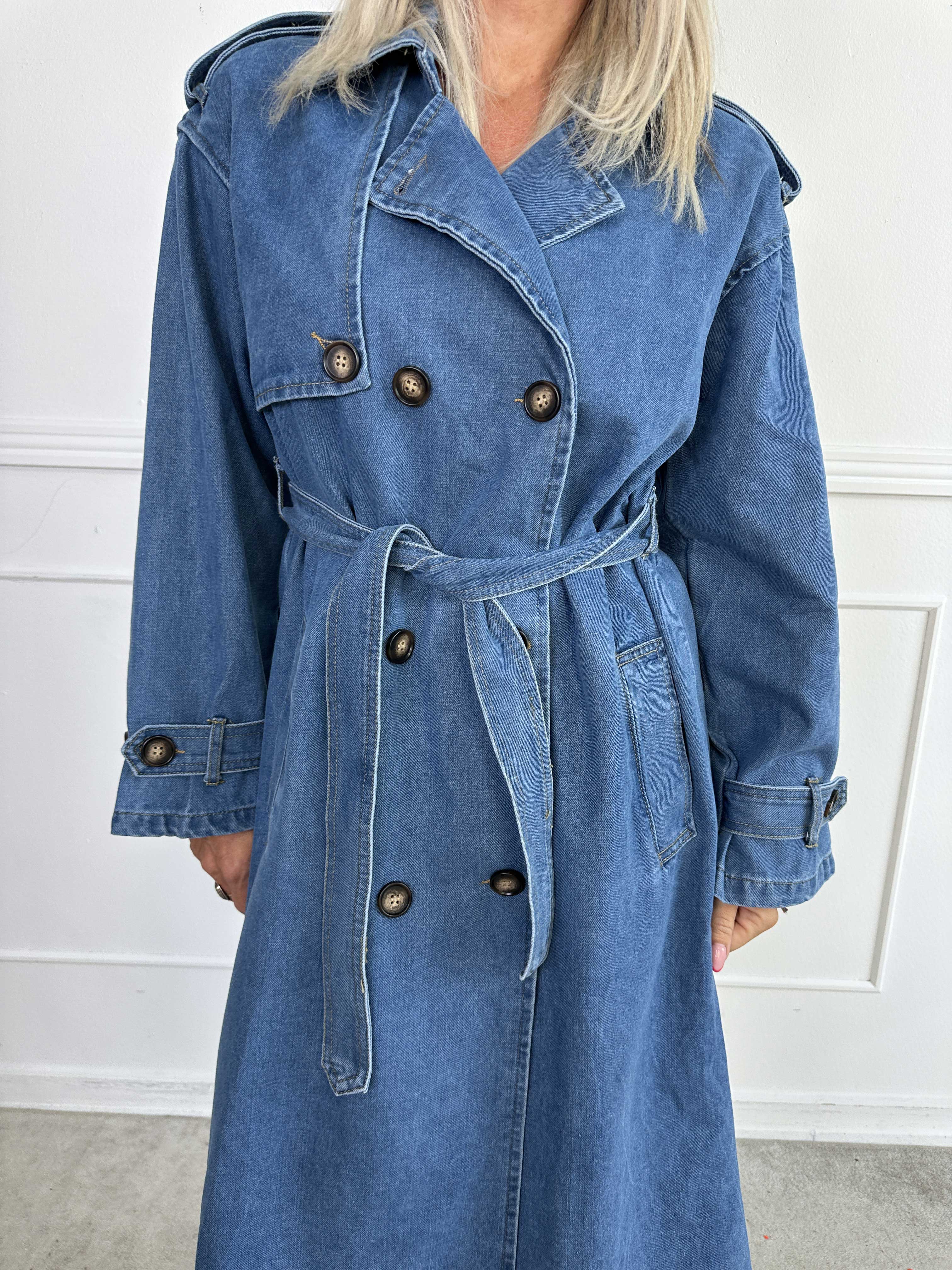 Dafne - Lang trenchcoat i denim