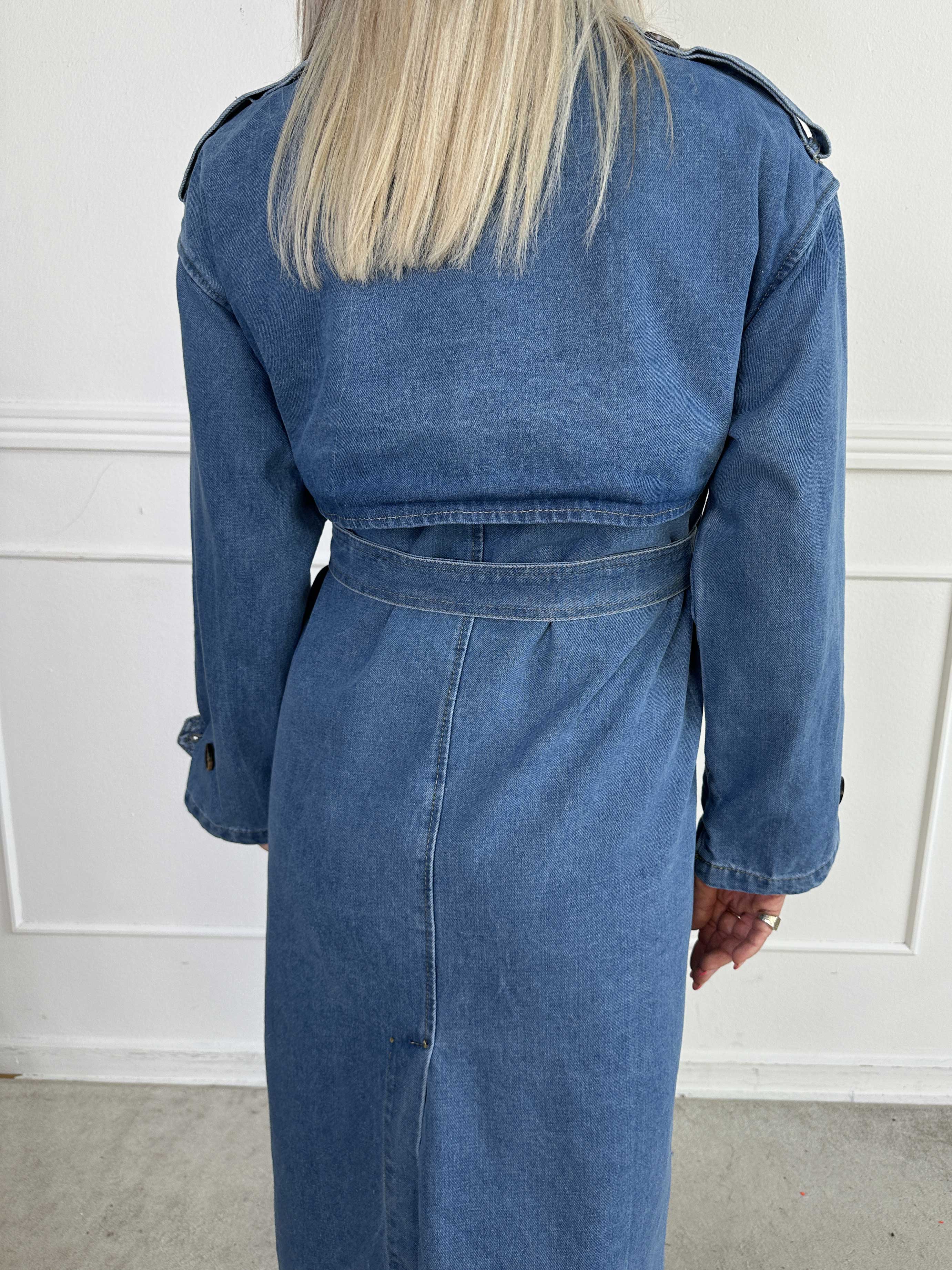 Dafne - Lang trenchcoat i denim
