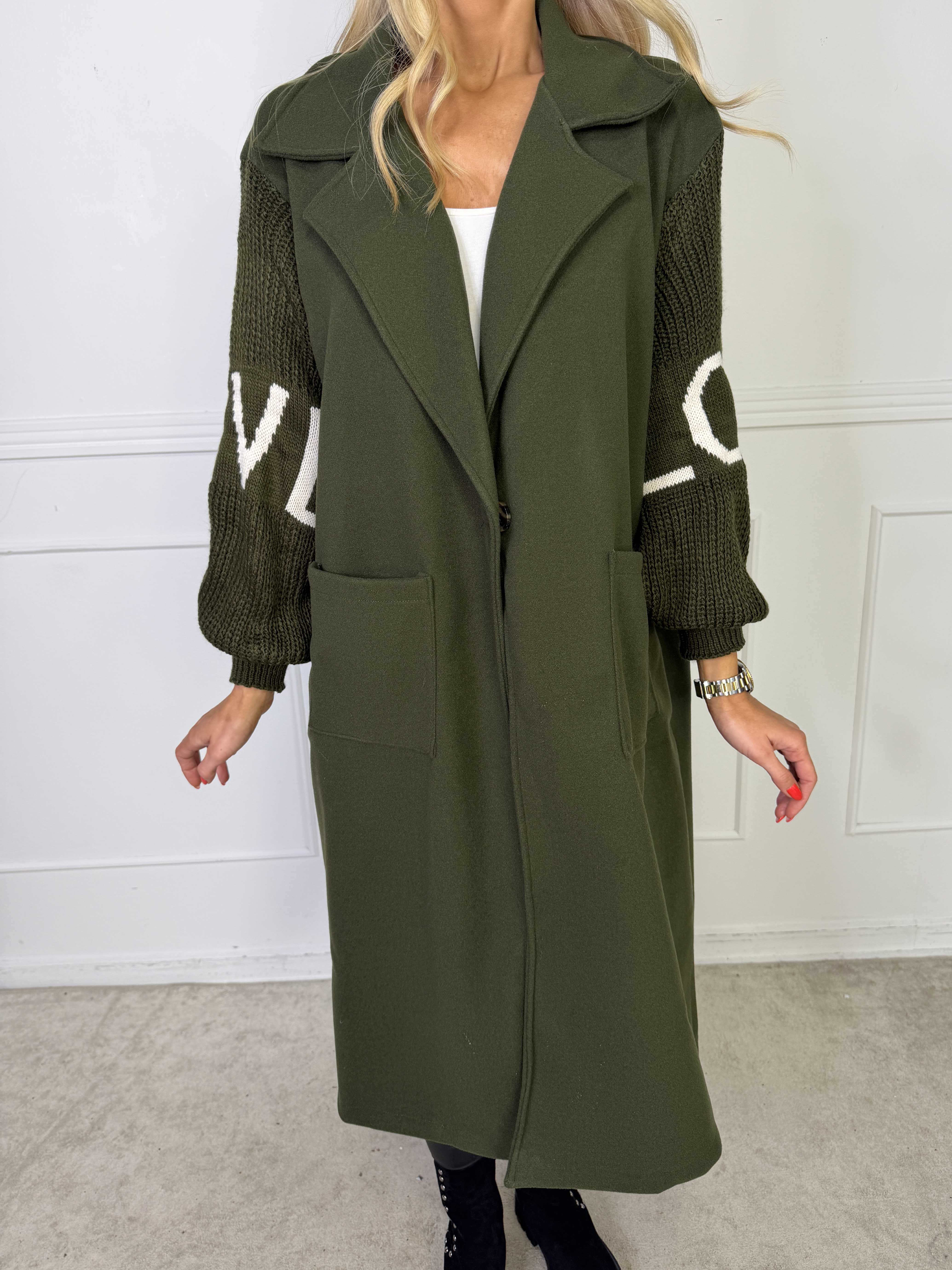 Debbie Midi - Fin frakke med strikærmer