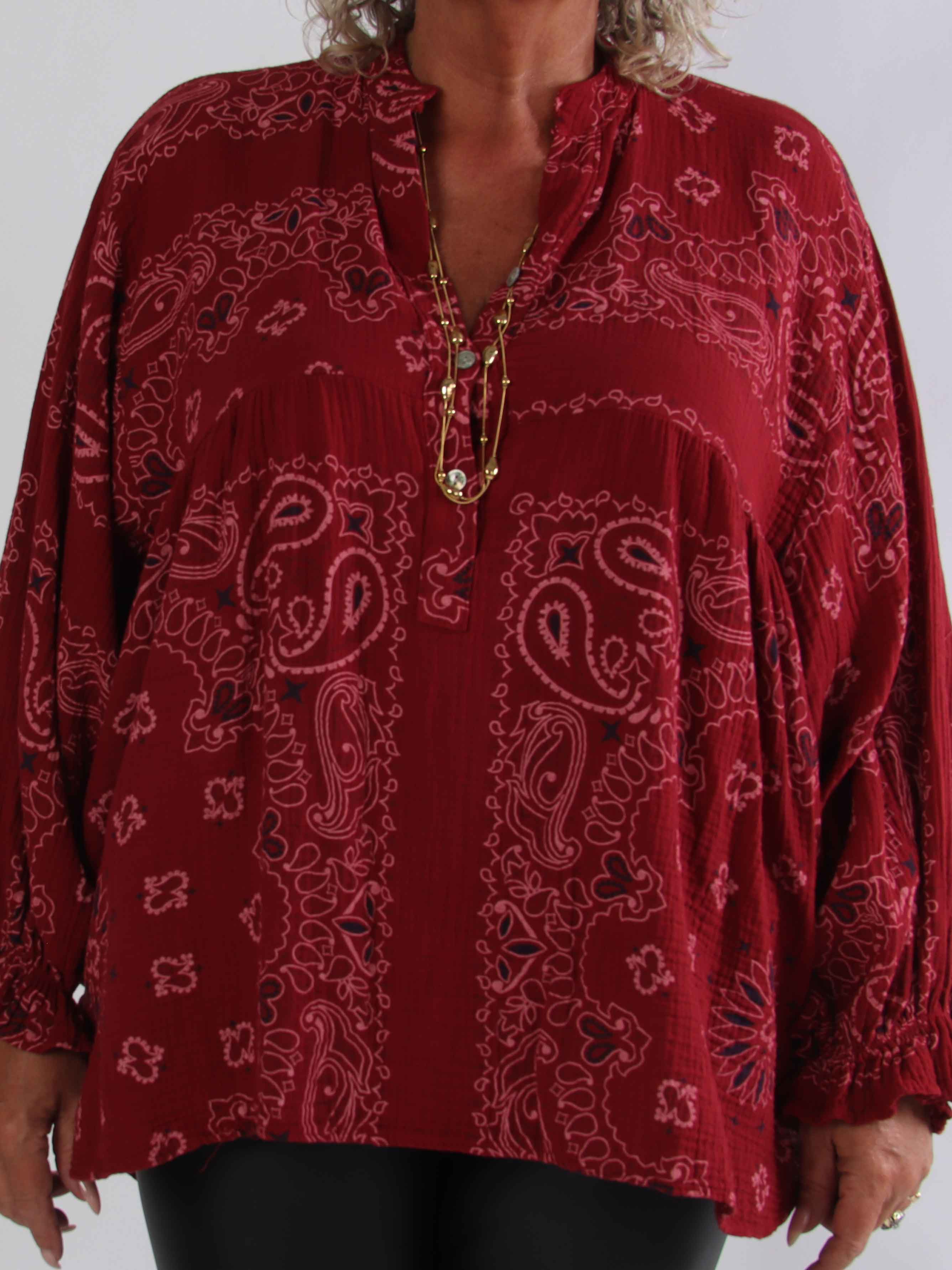 Diva Paisley - Plus size tunika i blødt bomulds musselin-stof med paisley mønster