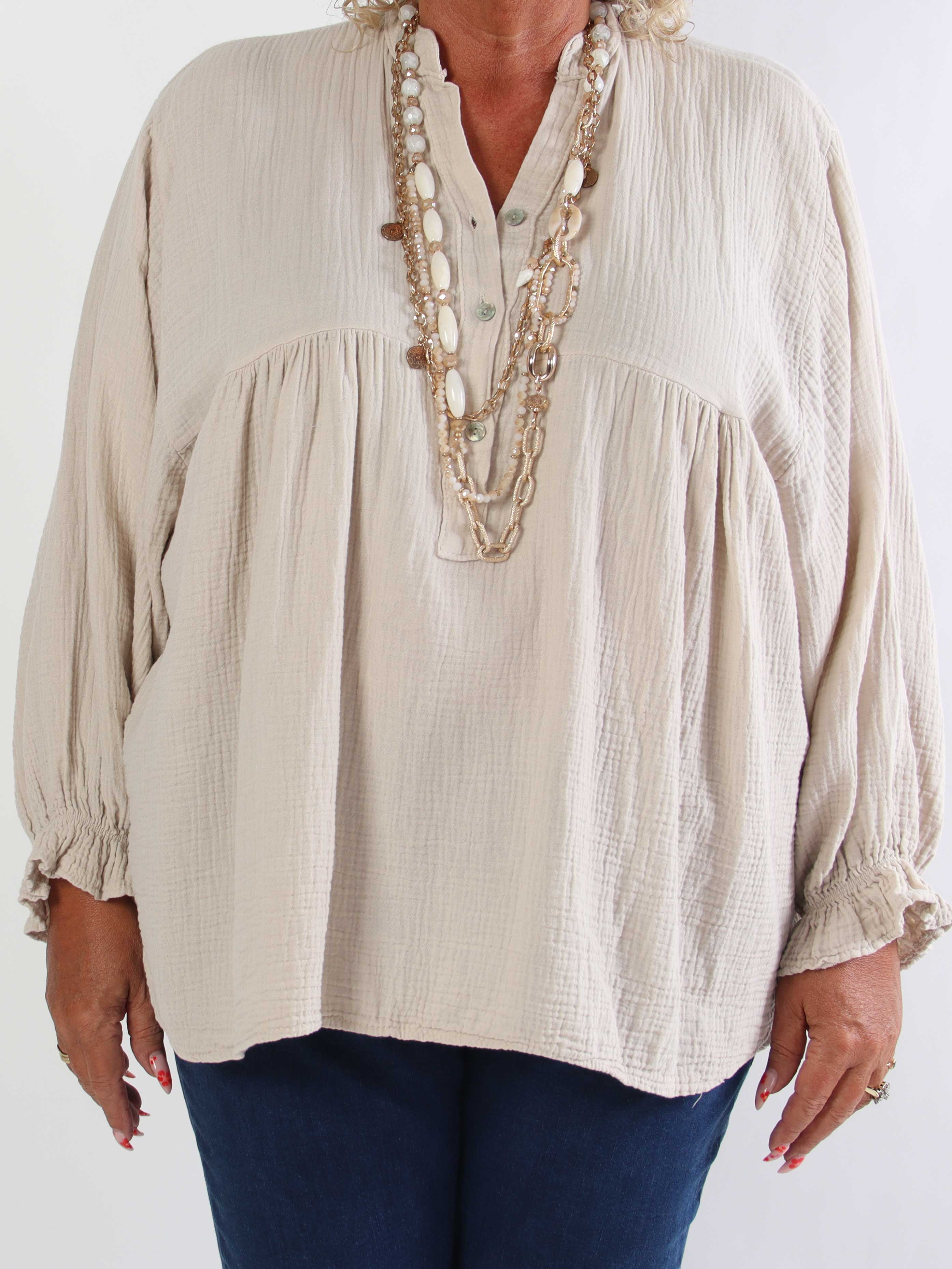 Diva Plain - Plus size tunikaskjorte i blødt musselin-stof