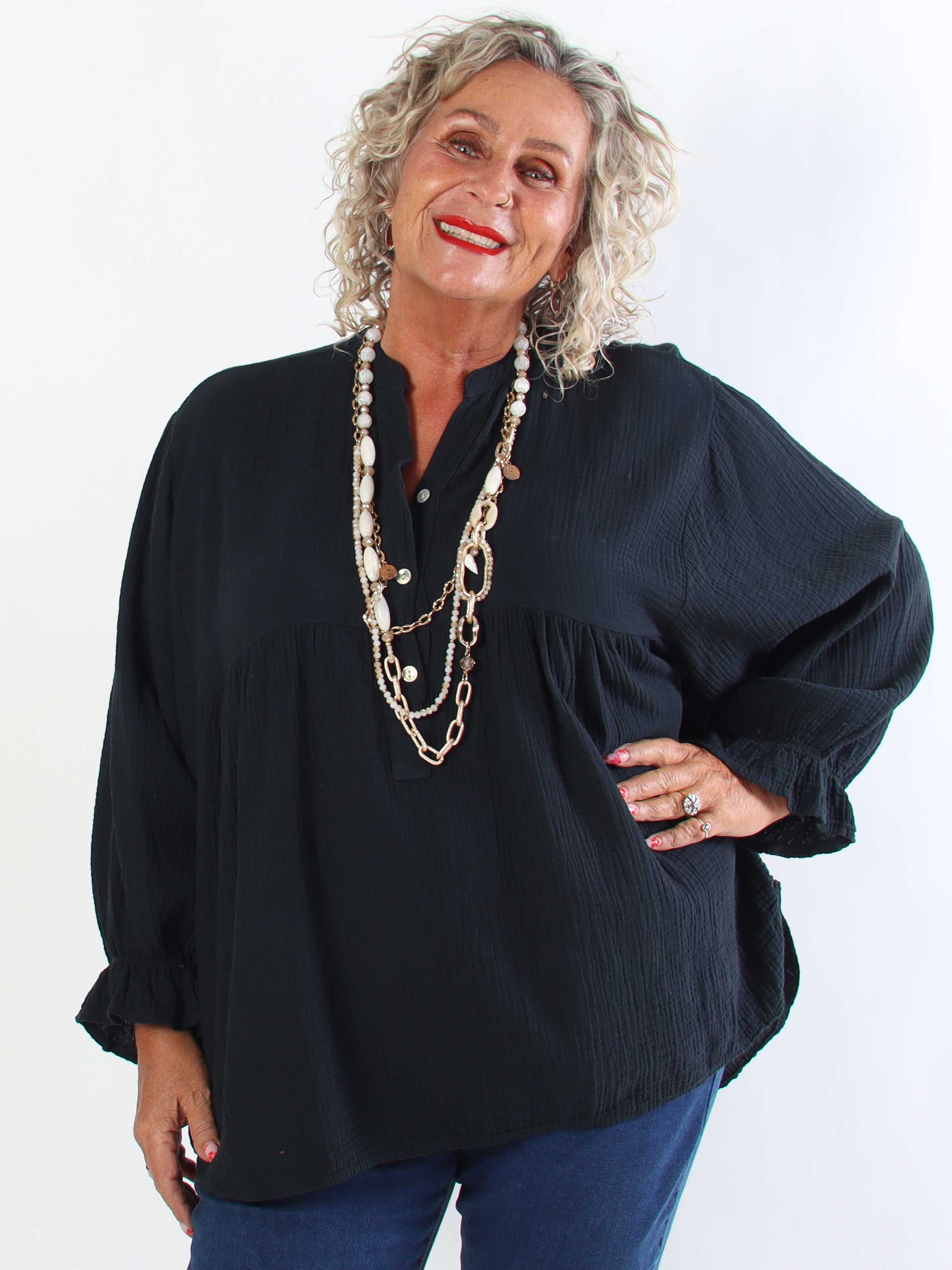 Diva Plain - Plus size tunikaskjorte i blødt musselin-stof