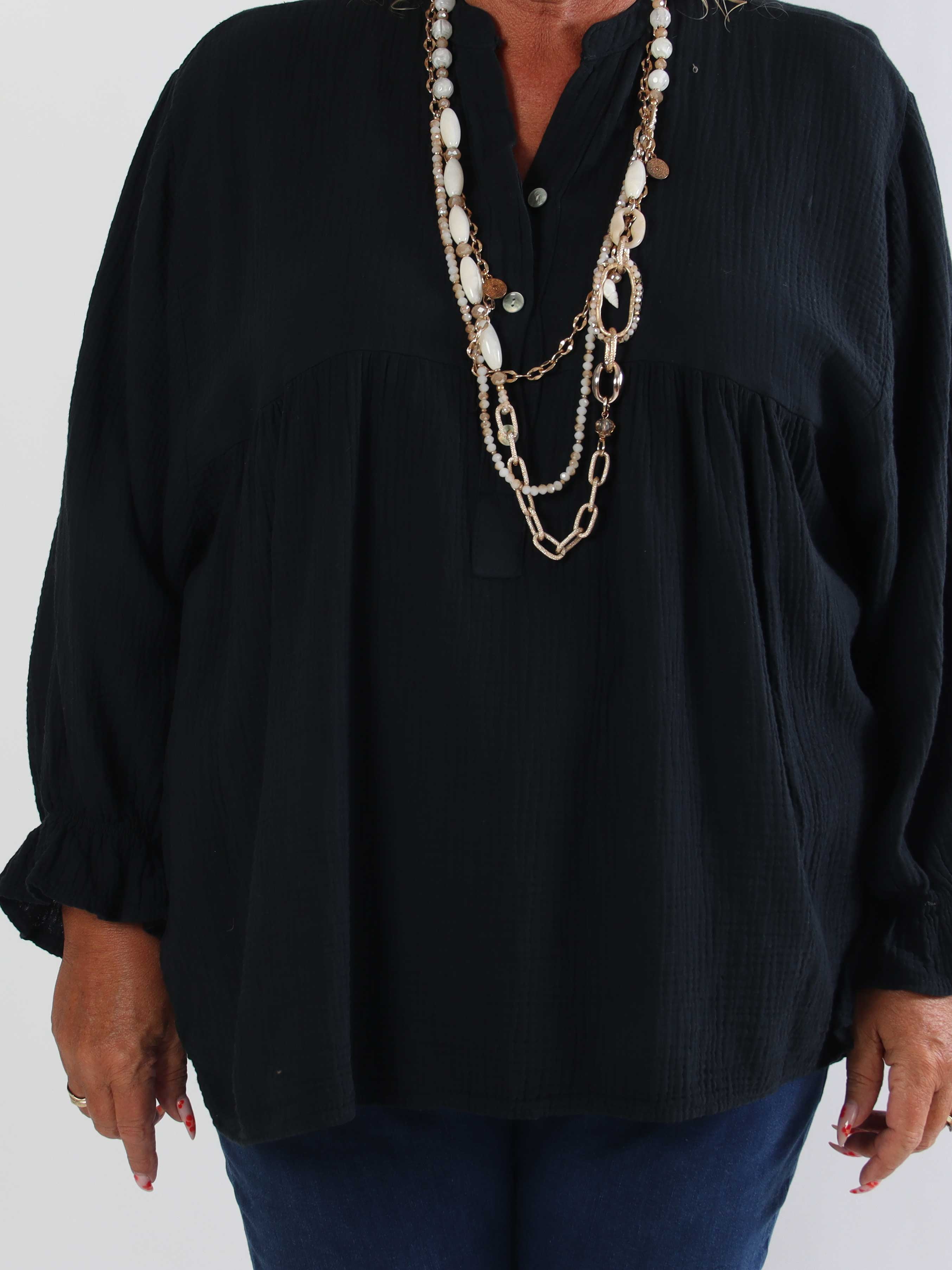 Diva Plain - Plus size tunikaskjorte i blødt musselin-stof