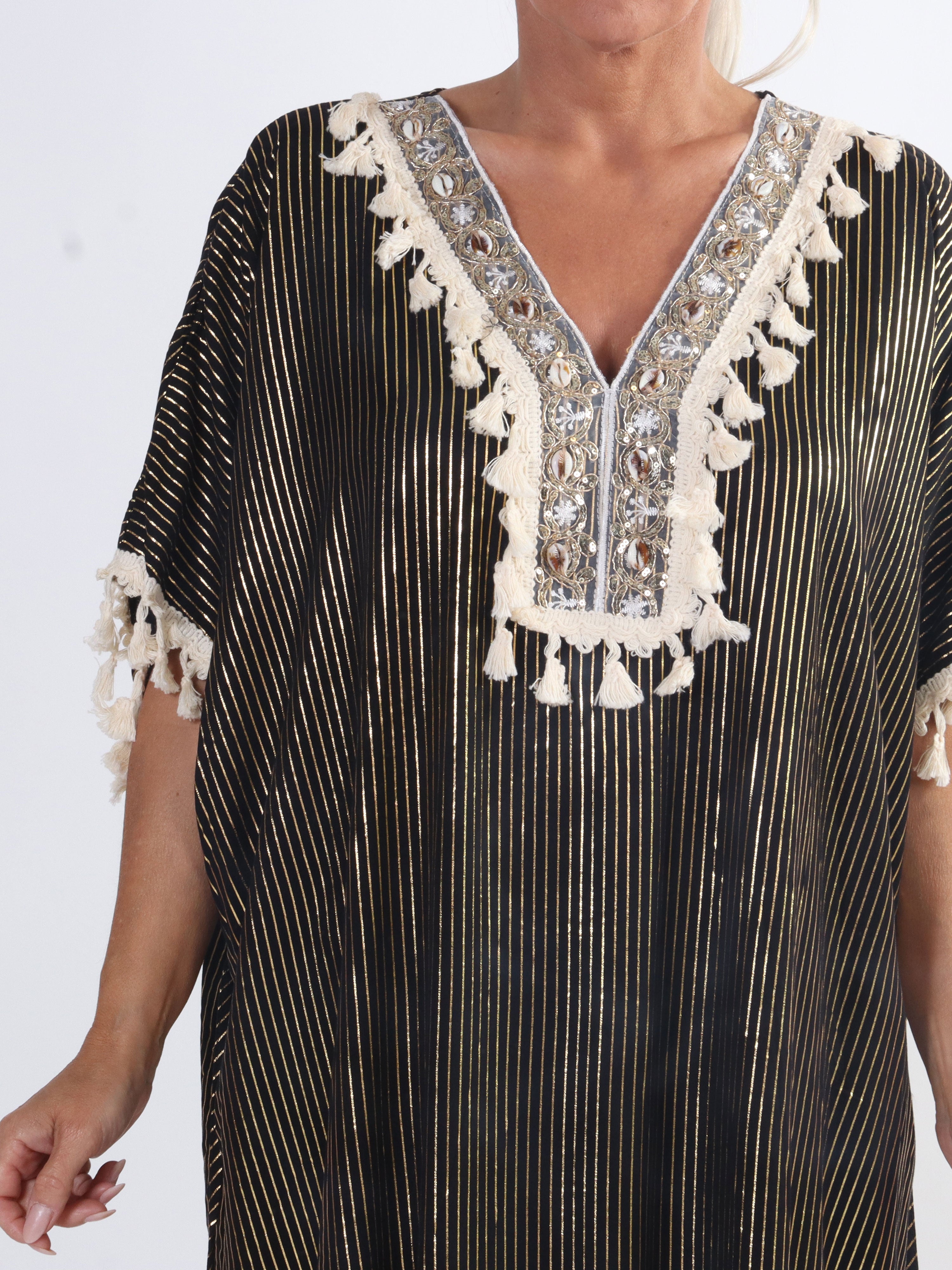 Dua Stripe - Lang plus size tunikakjole med broderet detaljer