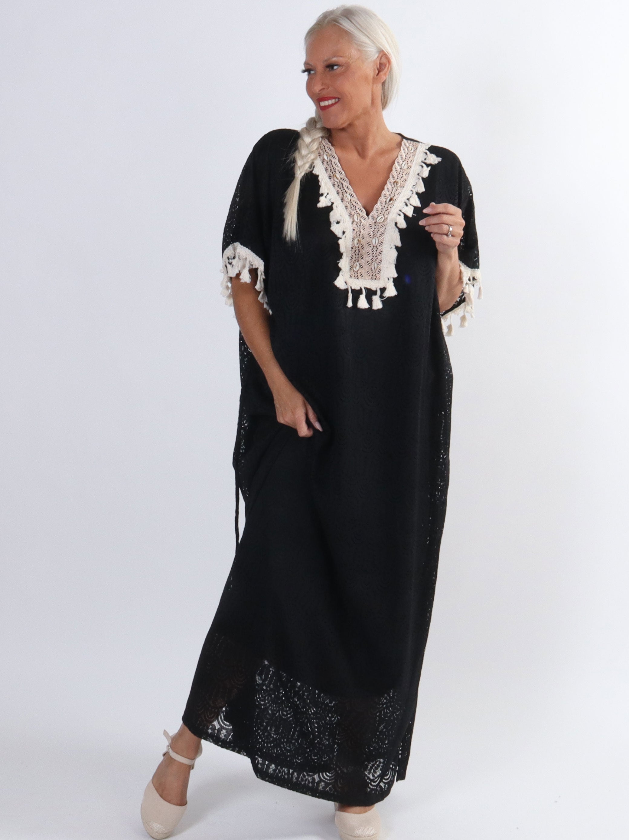 Dua - Lang plus size tunikakjole i blonde med broderet detaljer