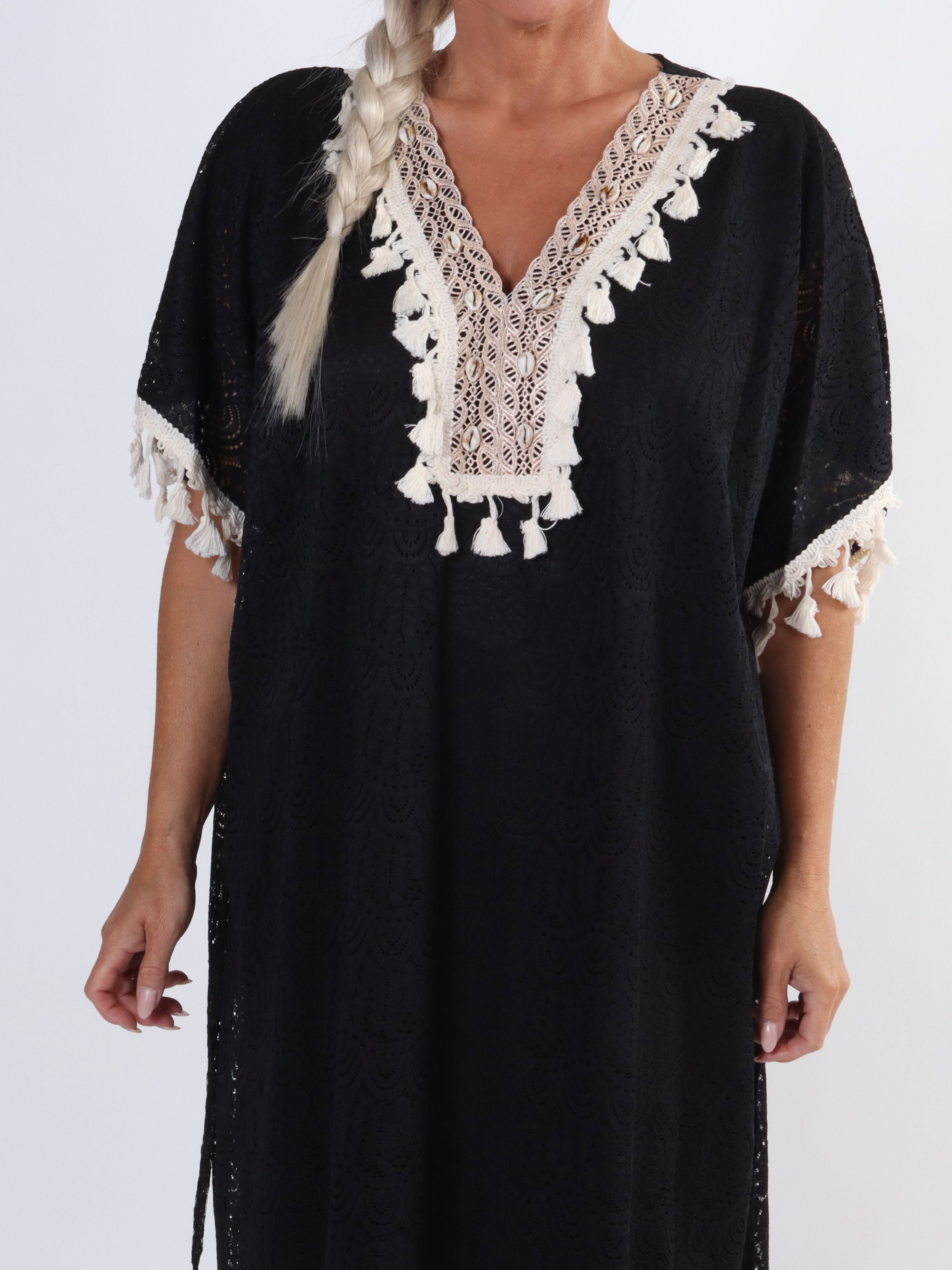 Dua - Lang plus size tunikakjole i blonde med broderet detaljer