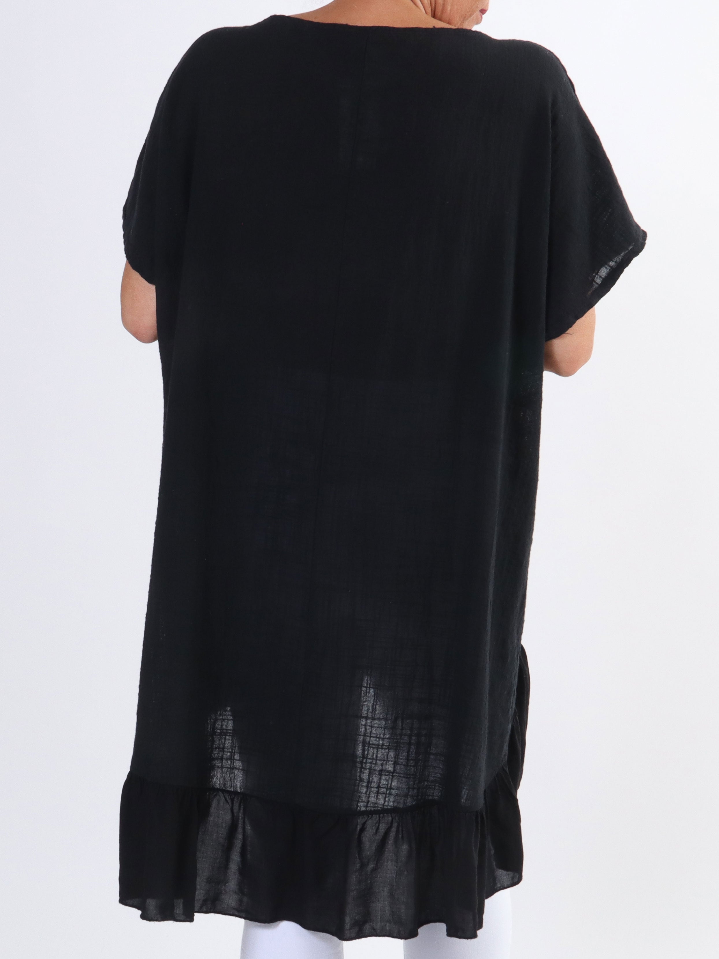 Elba - Plus size tunika i forskudt længde med flæser