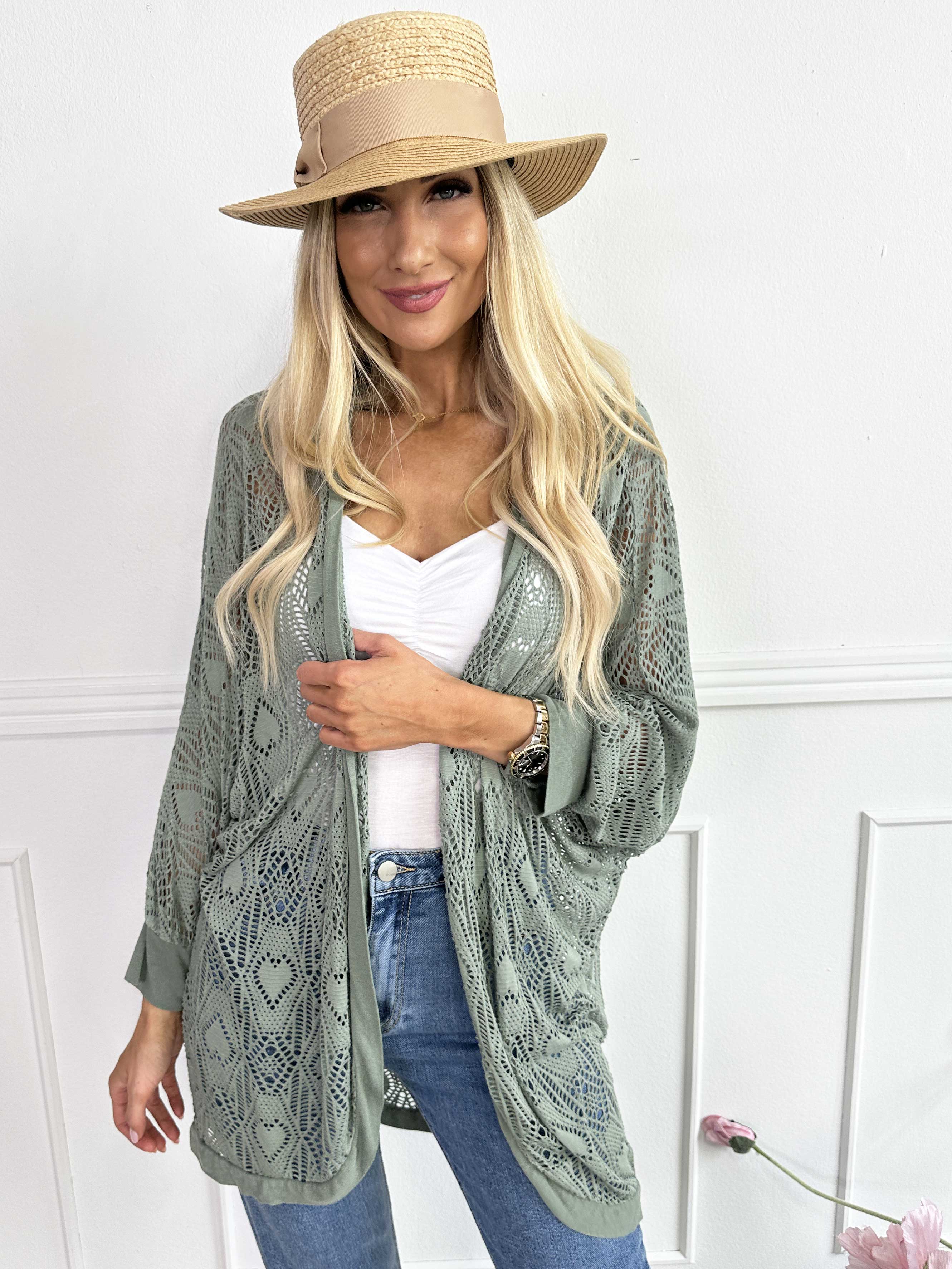 Elly Long - Let cardigan i viskose med hulmønster