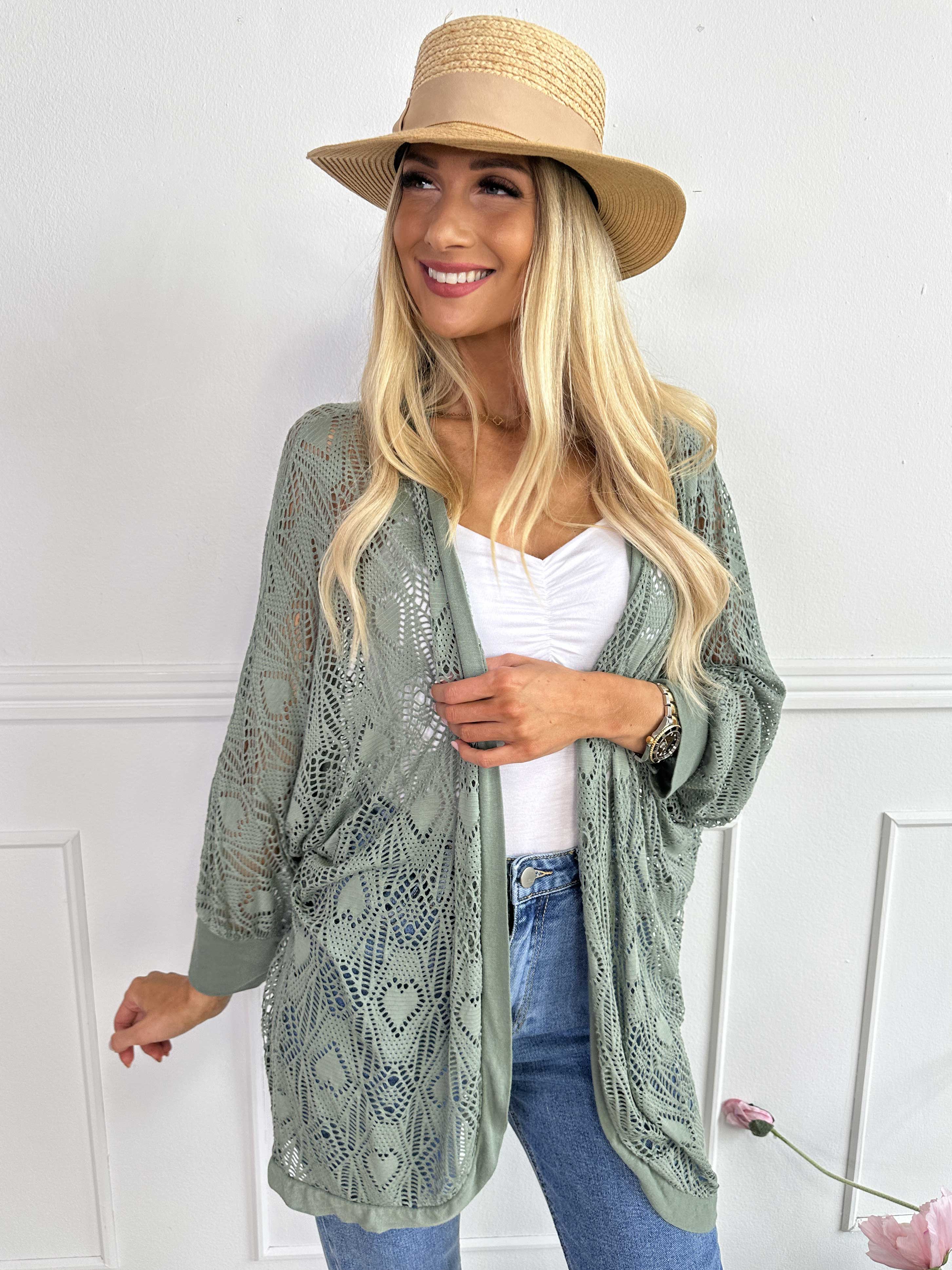 Elly Long - Let cardigan i viskose med hulmønster