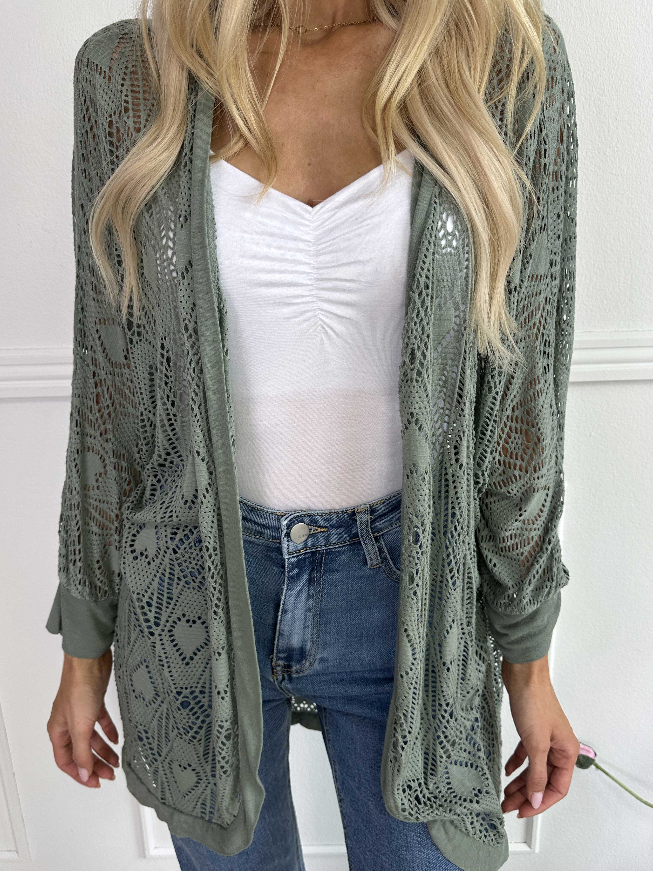 Elly Long - Let cardigan i viskose med hulmønster