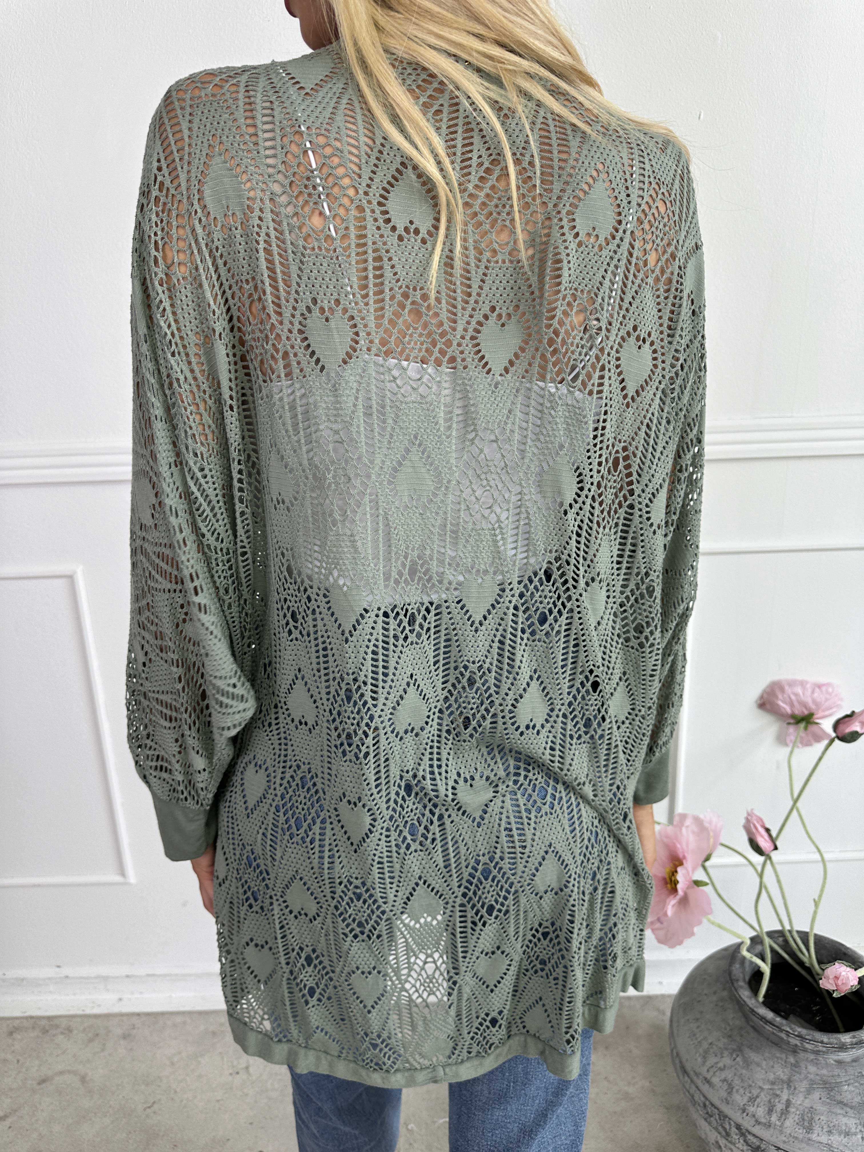 Elly Long - Let cardigan i viskose med hulmønster