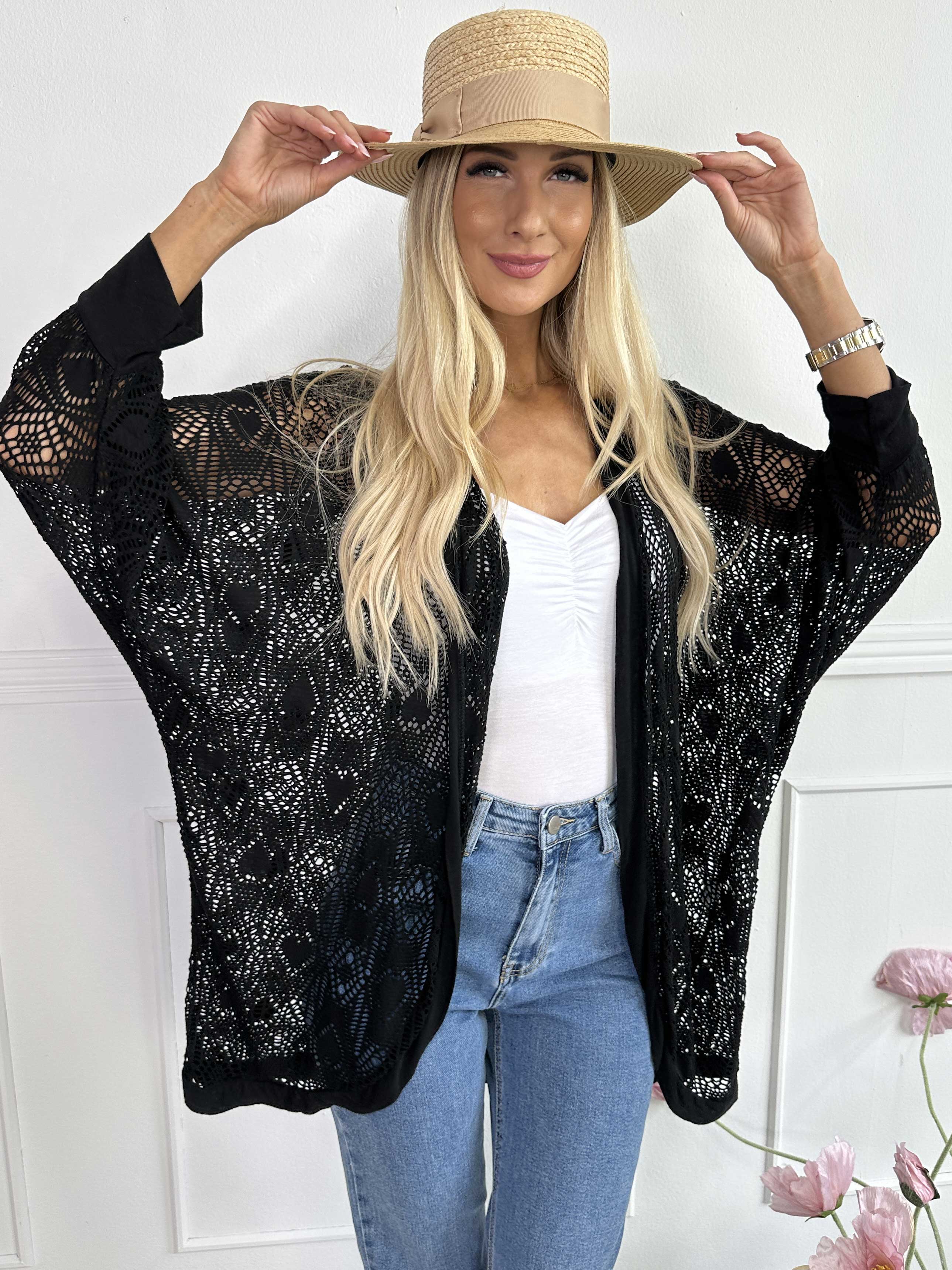 Elly Long - Let cardigan i viskose med hulmønster