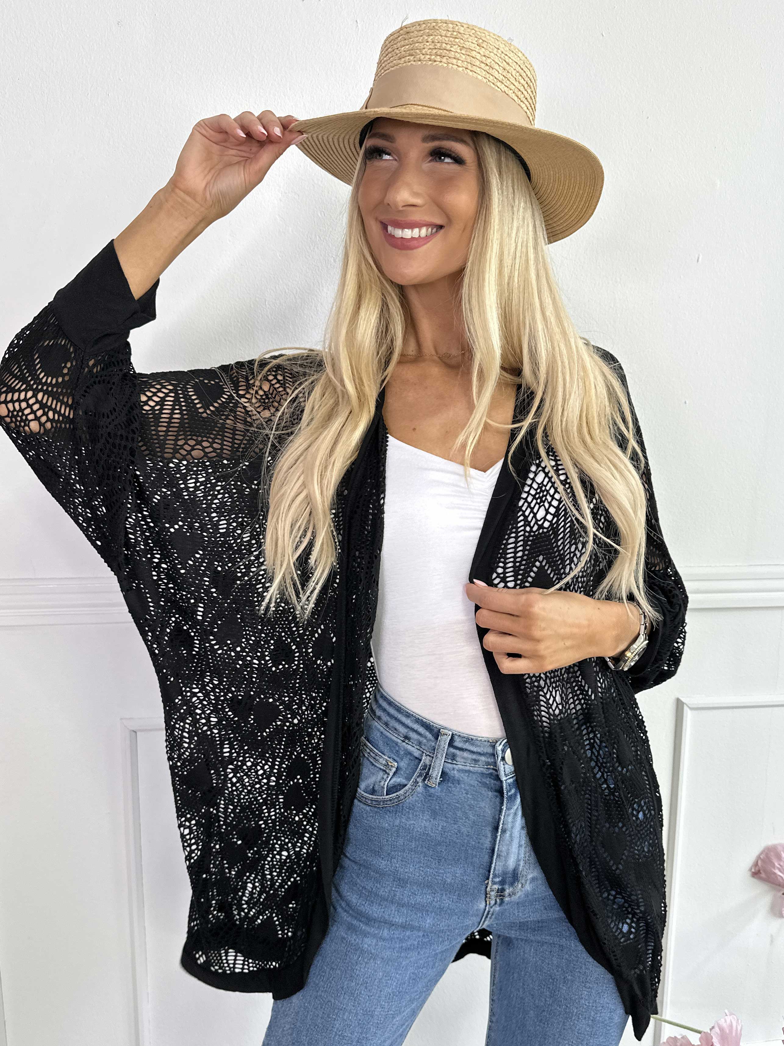 Elly Long - Let cardigan i viskose med hulmønster