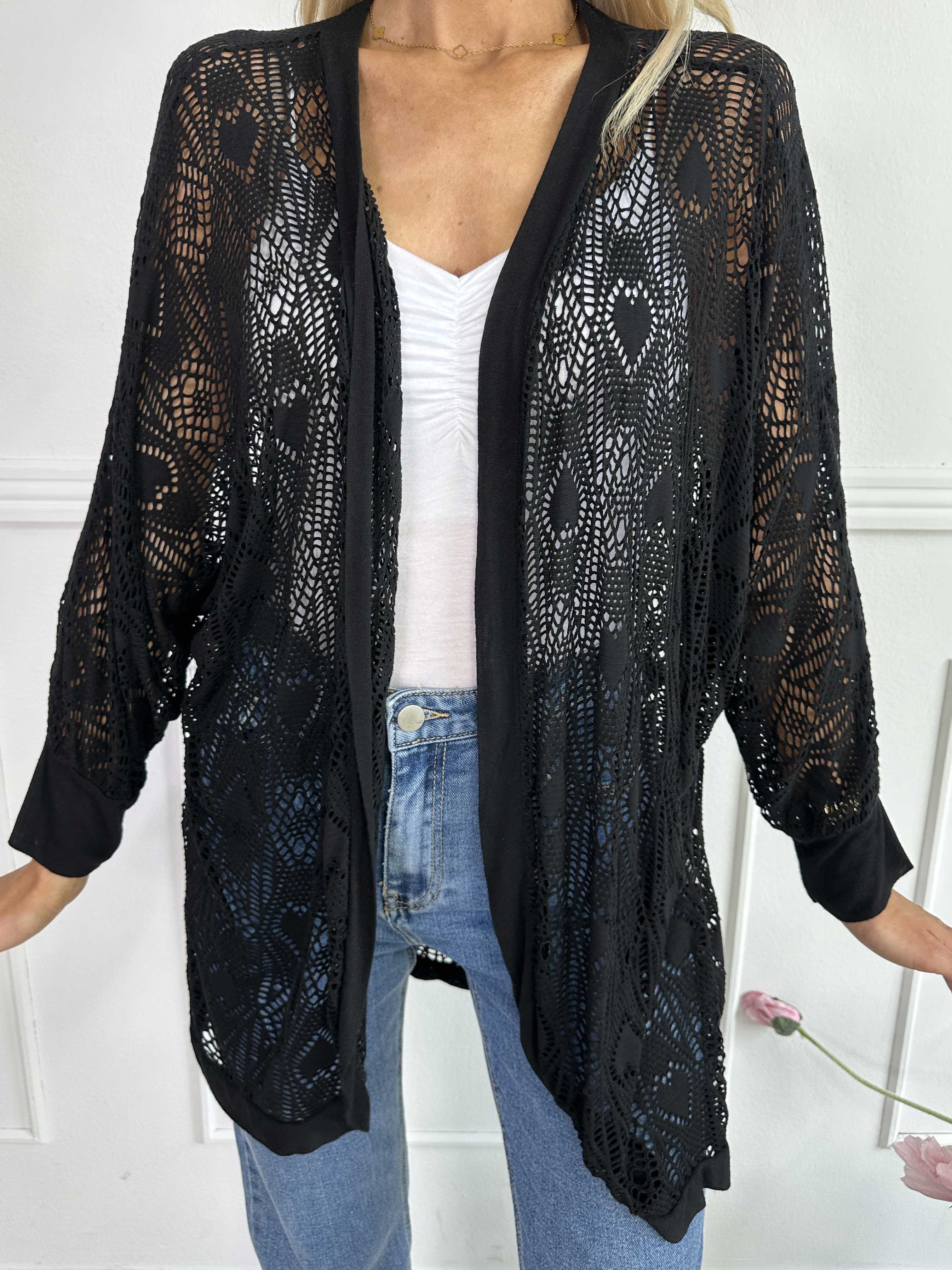 Elly Long - Let cardigan i viskose med hulmønster