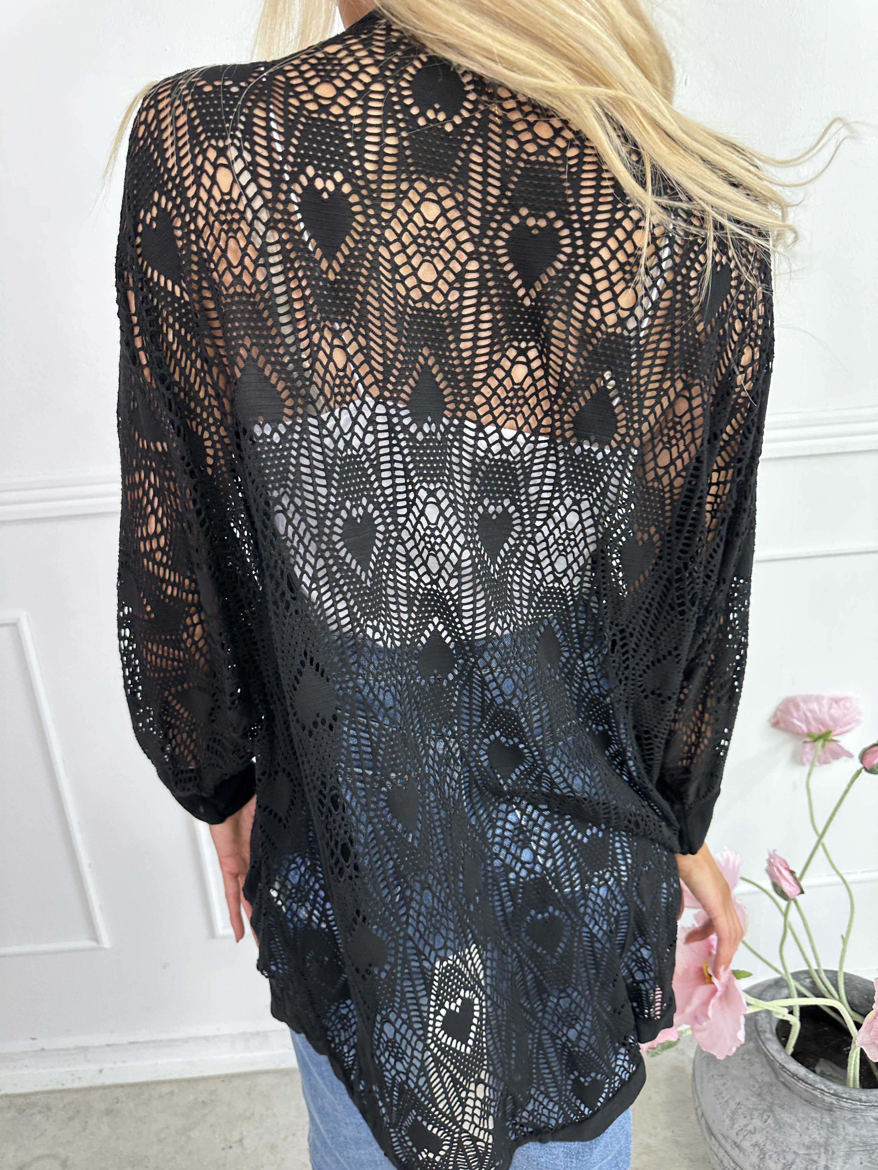 Elly Long - Let cardigan i viskose med hulmønster