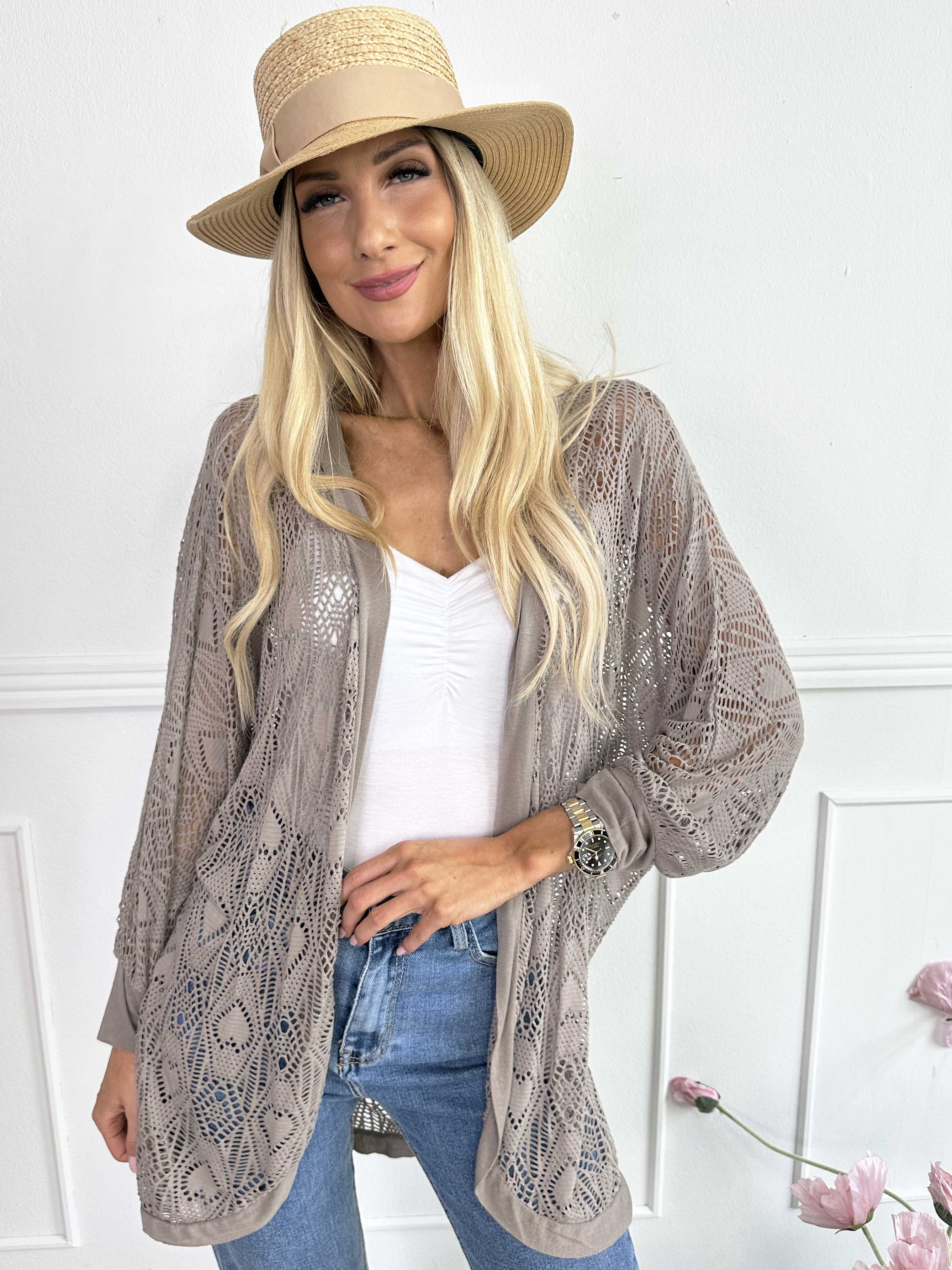 Elly Long - Let cardigan i viskose med hulmønster