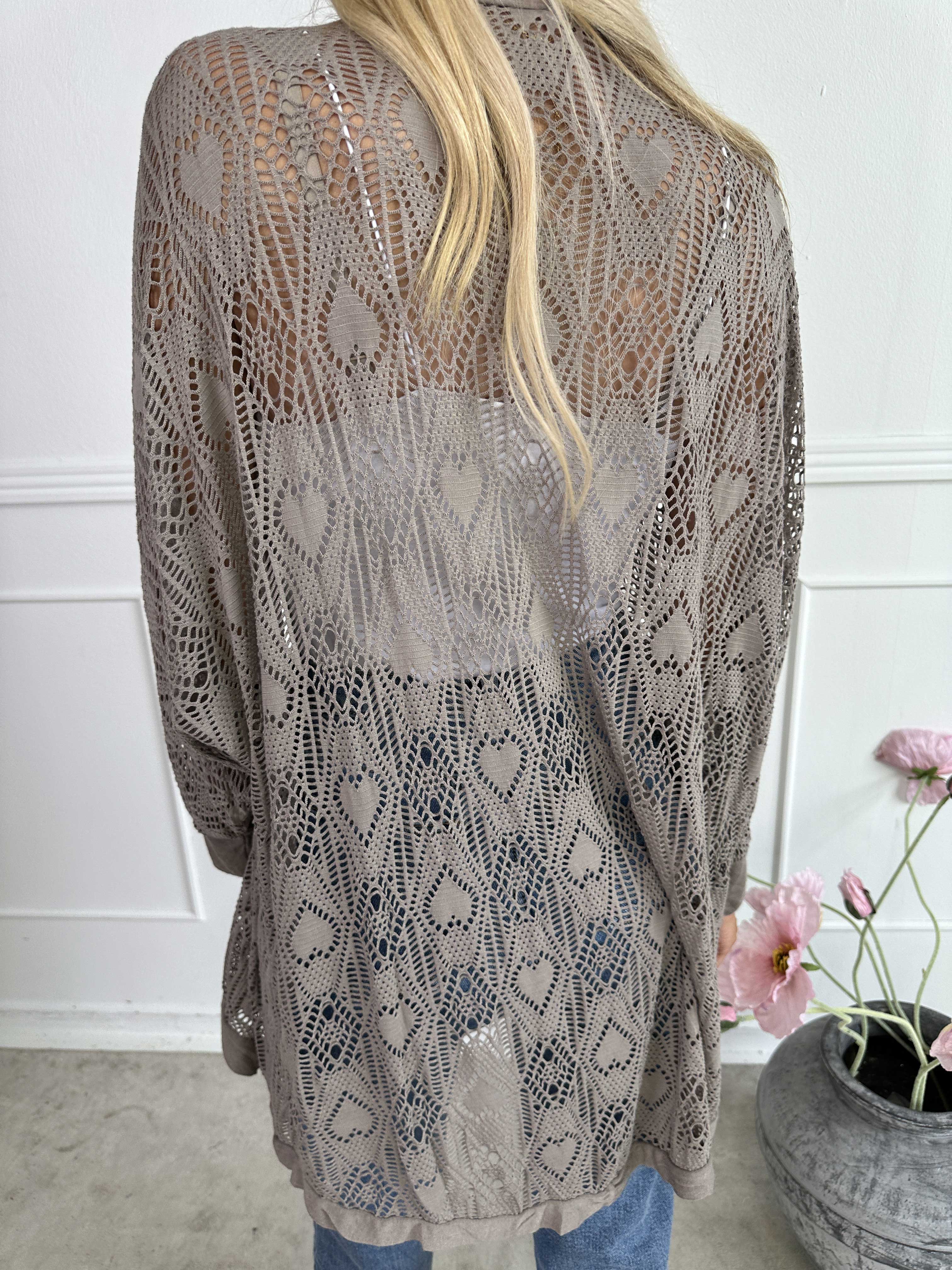 Elly Long - Let cardigan i viskose med hulmønster