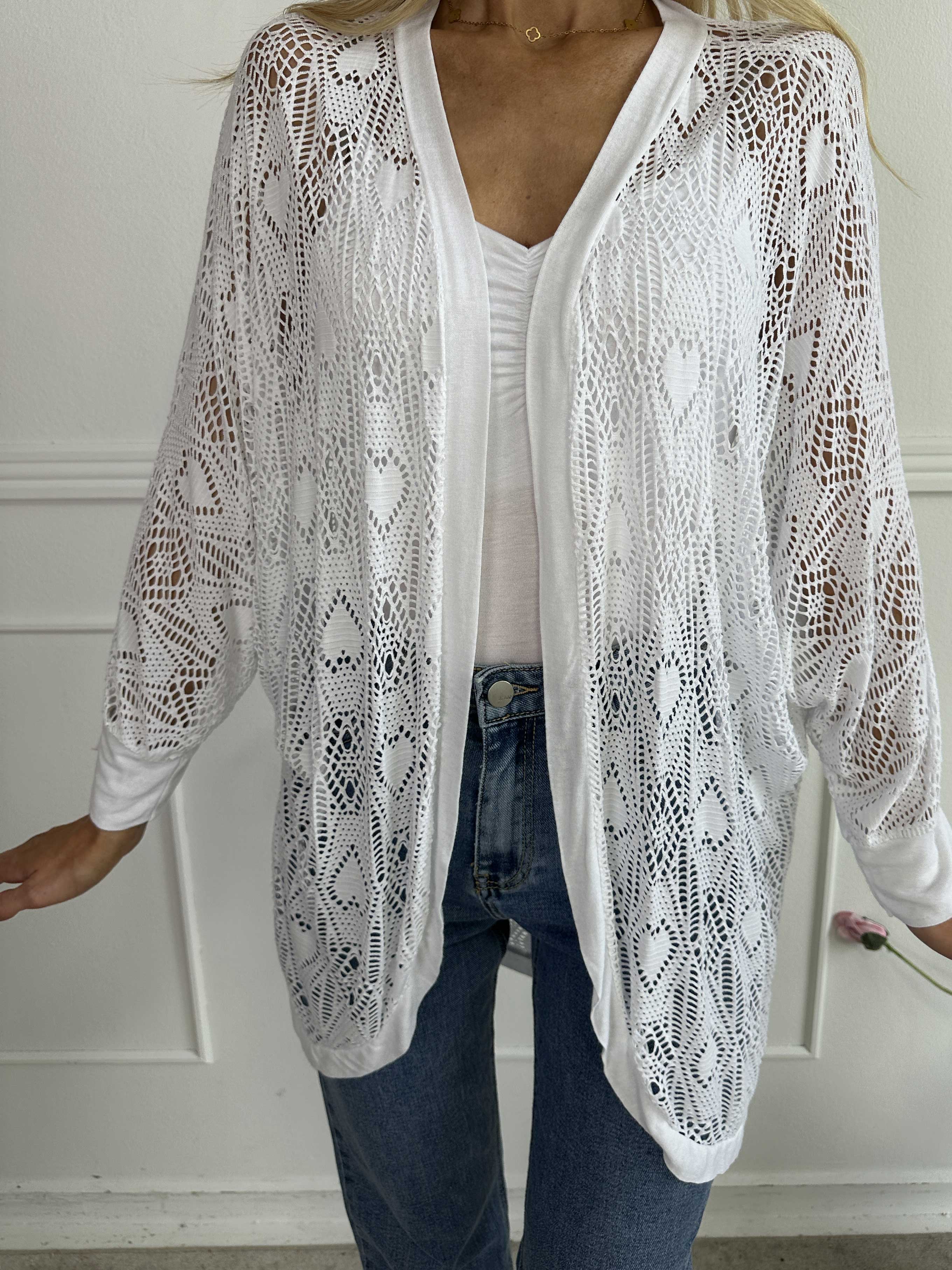 Elly Long - Let cardigan i viskose med hulmønster