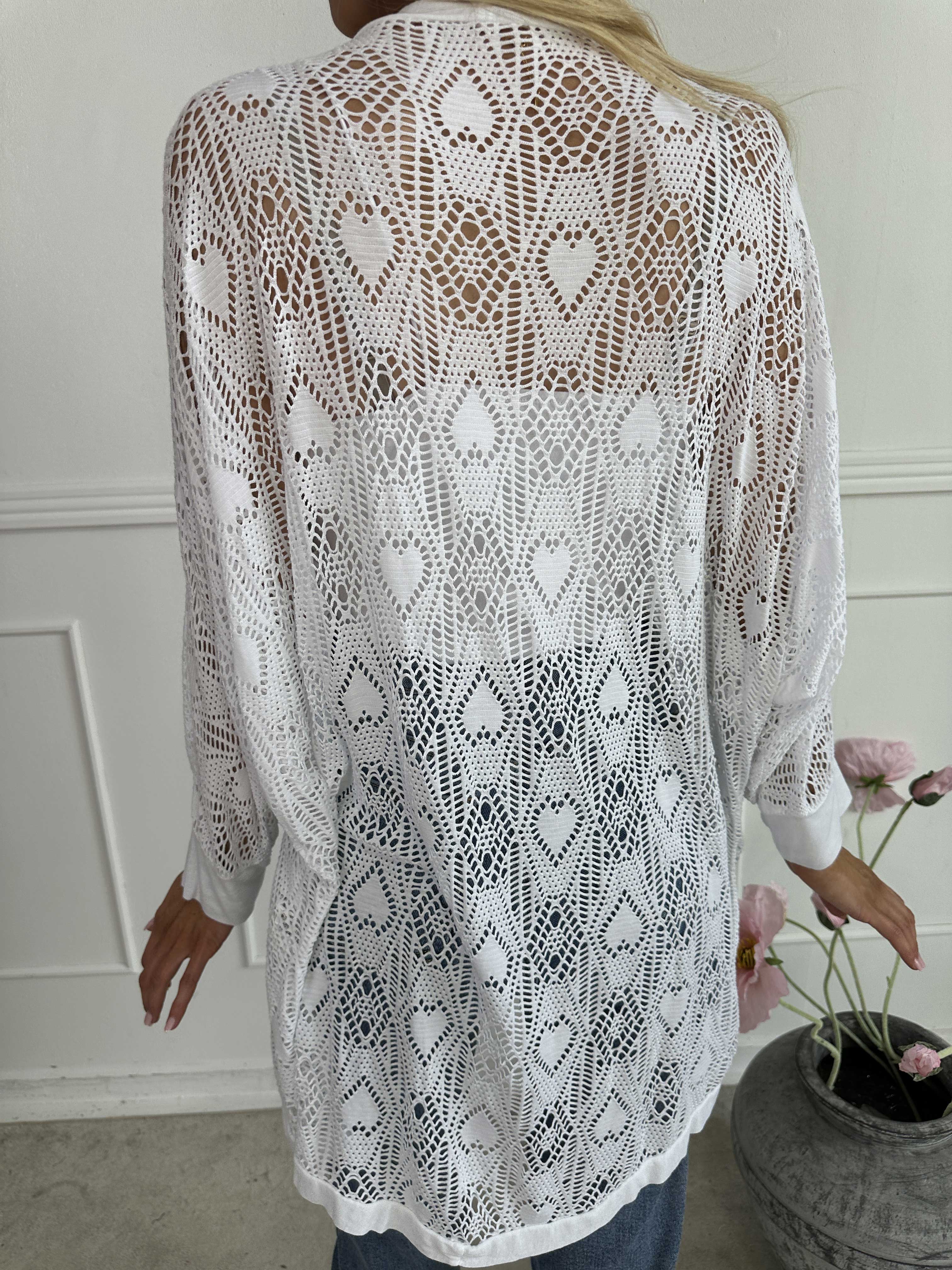 Elly Long - Let cardigan i viskose med hulmønster