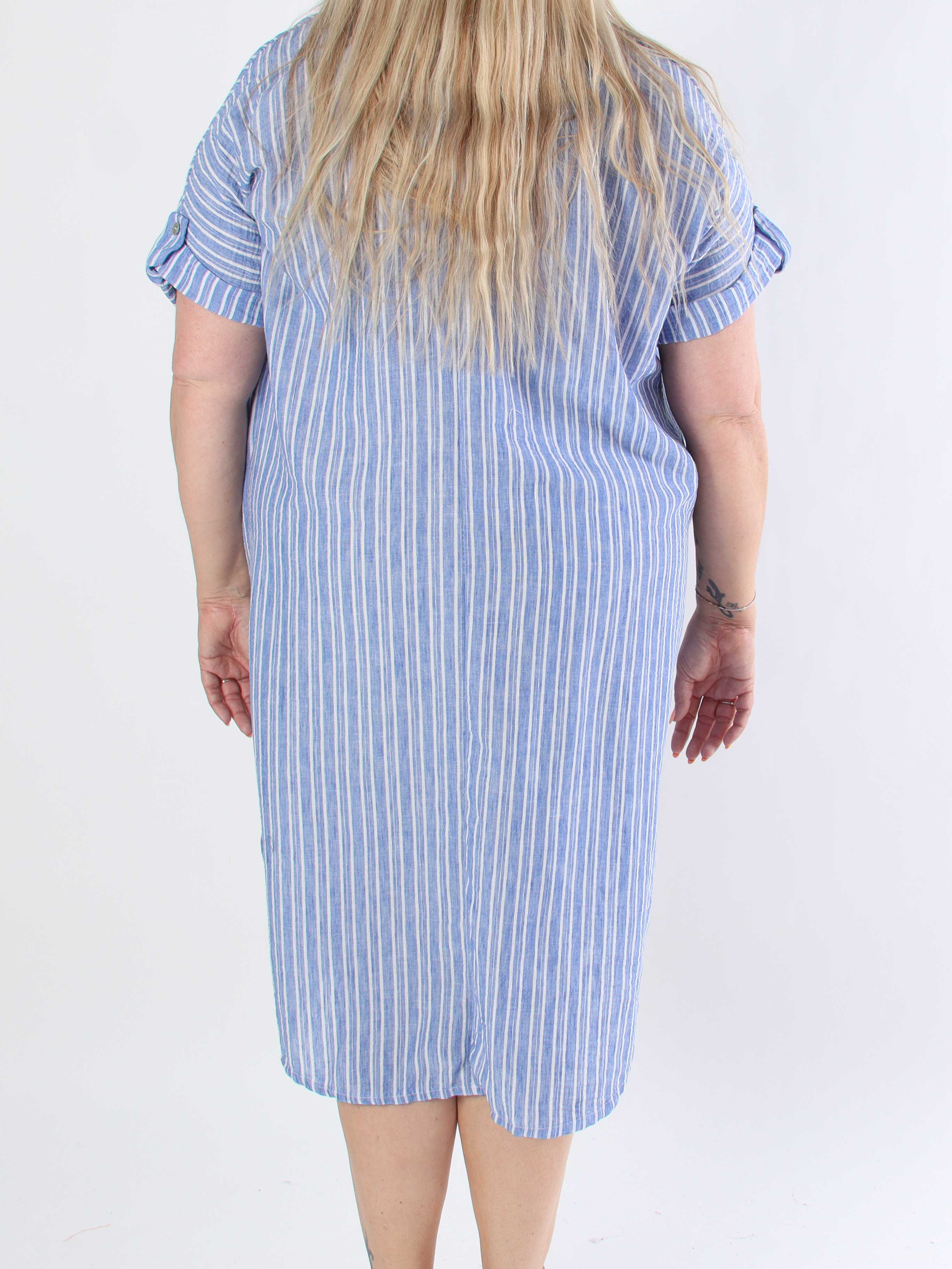 Evelyn - Stribet plus size tunikakjole med skjortekrave