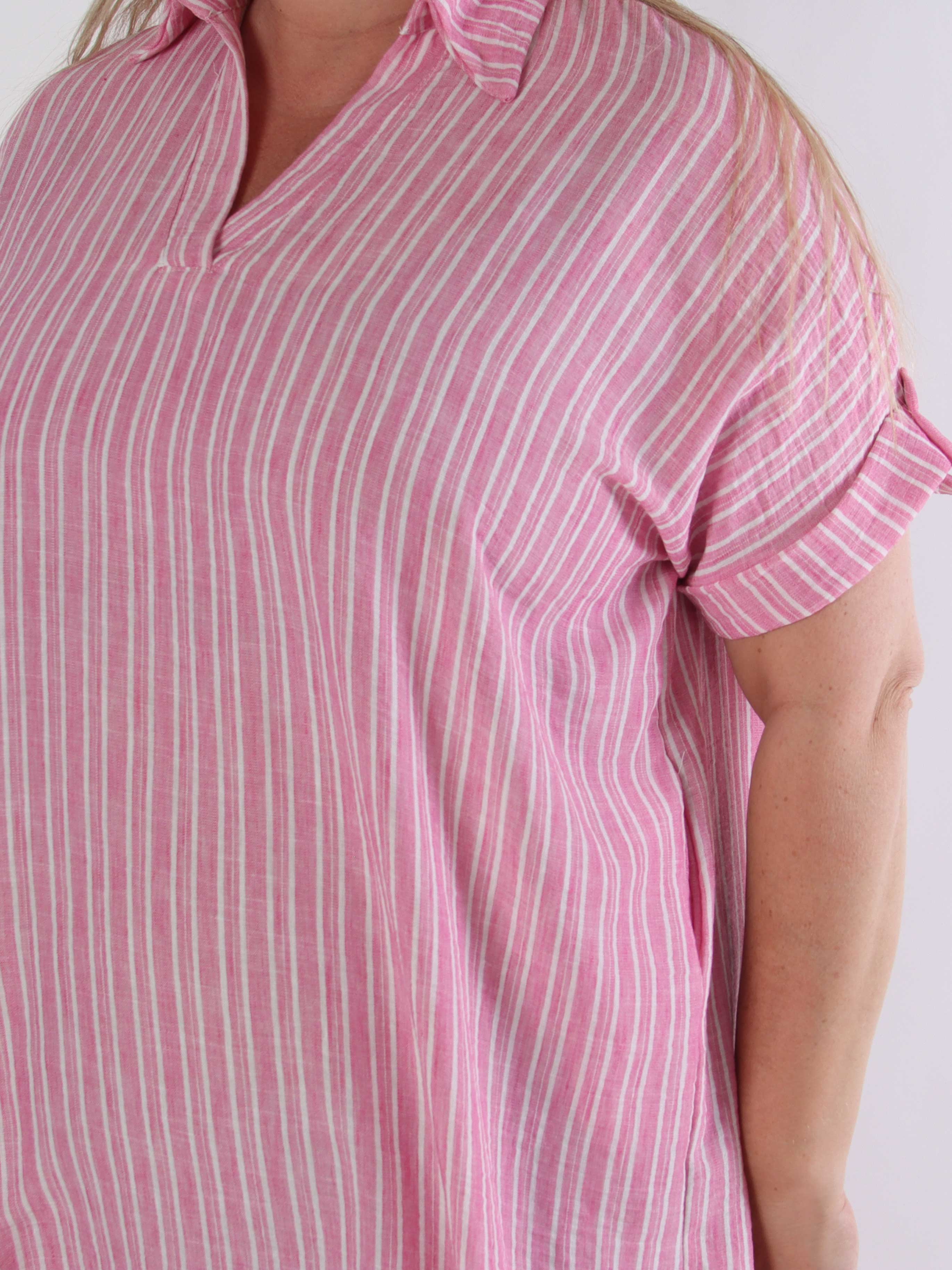 Evelyn - Stribet plus size tunikakjole med skjortekrave