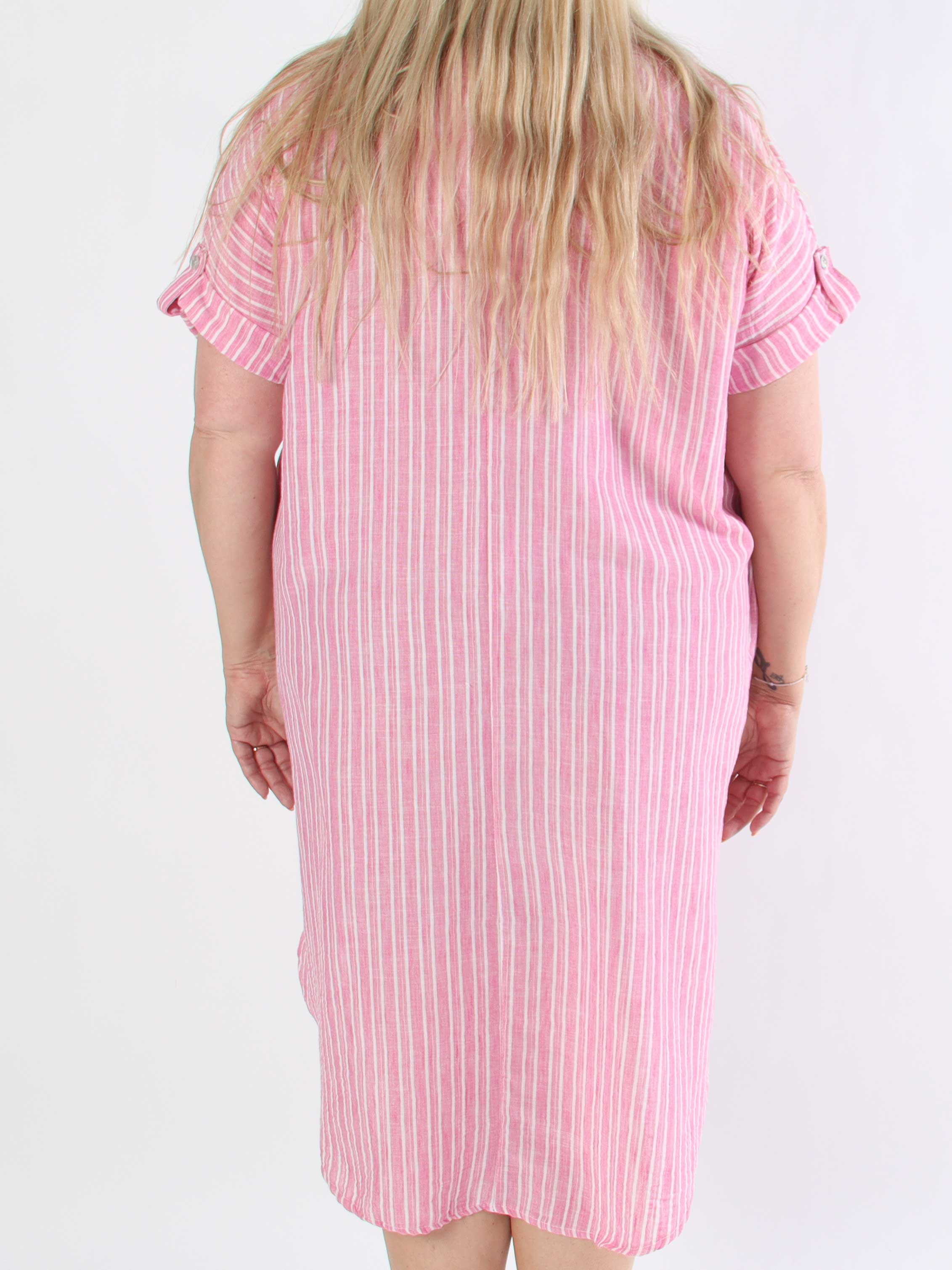 Evelyn - Stribet plus size tunikakjole med skjortekrave