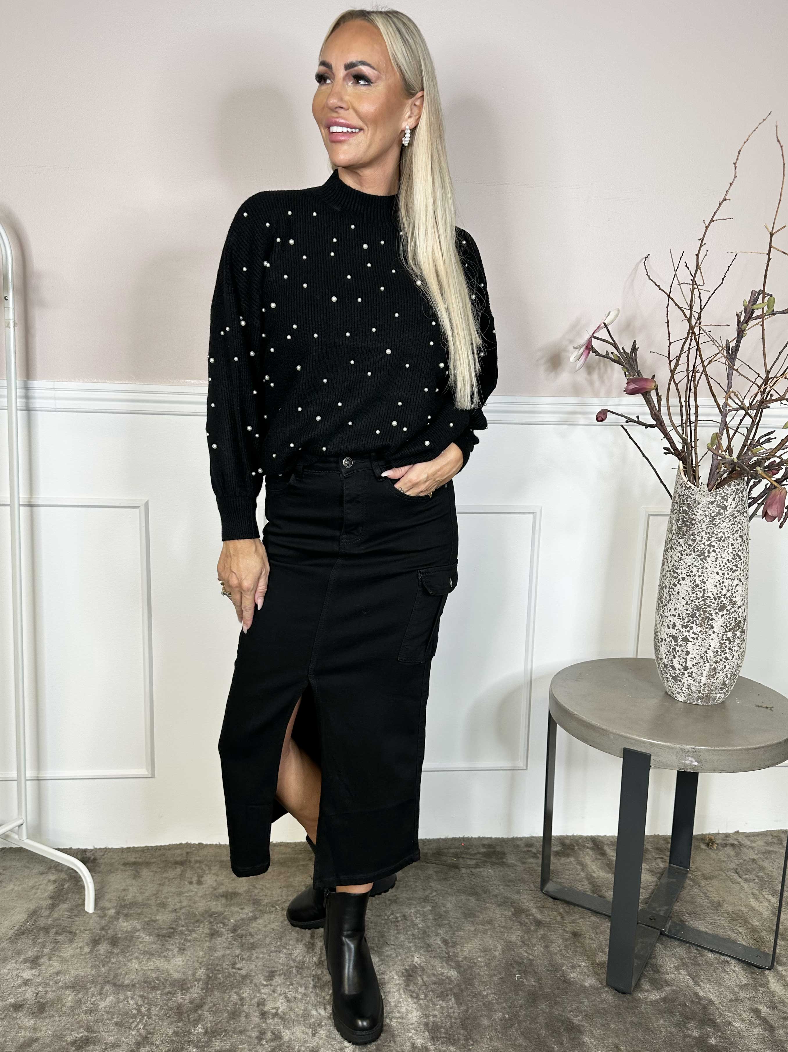 Josephine - Denim nederdel med slids og lommer