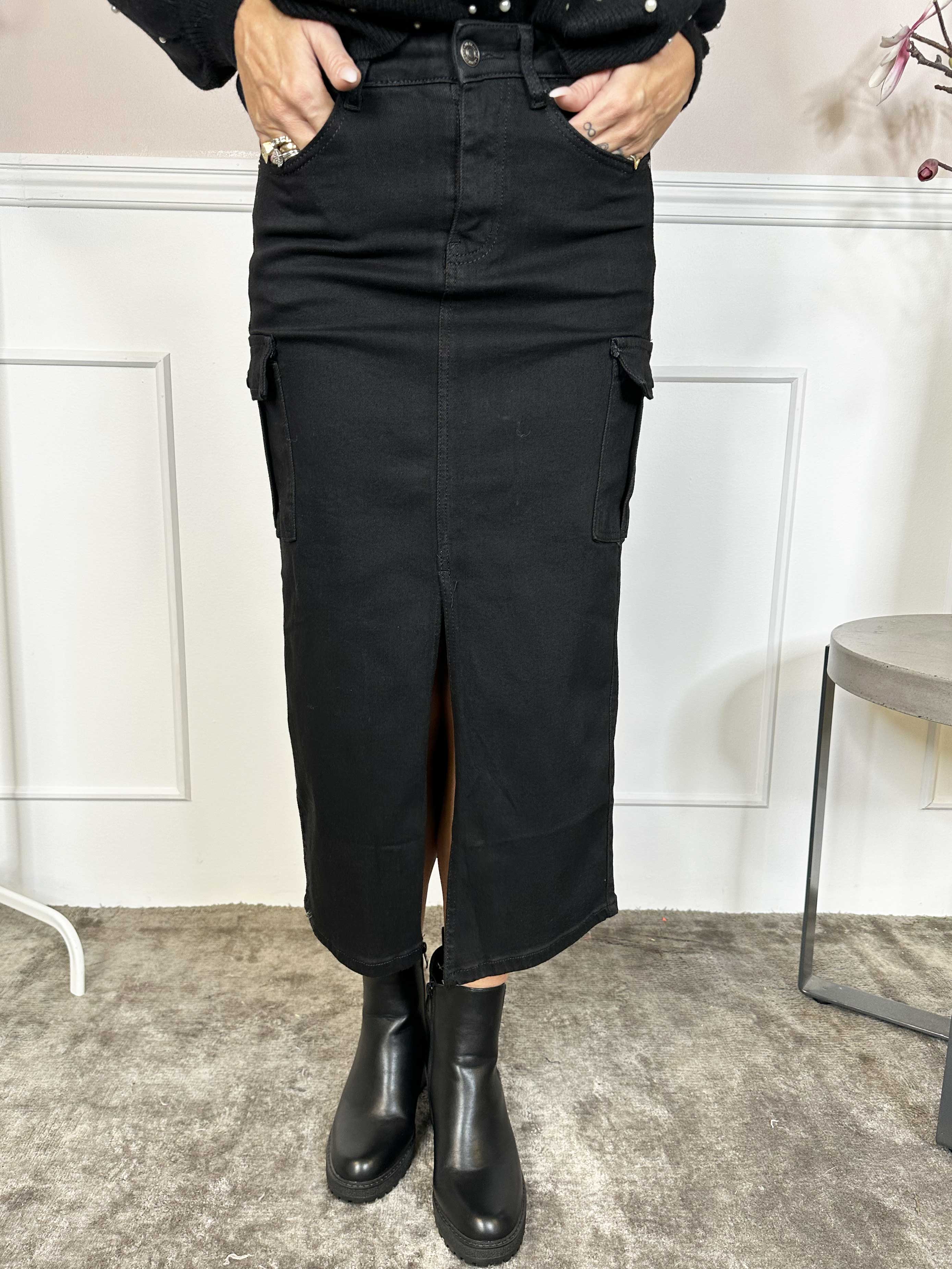 Josephine - Denim nederdel med slids og lommer