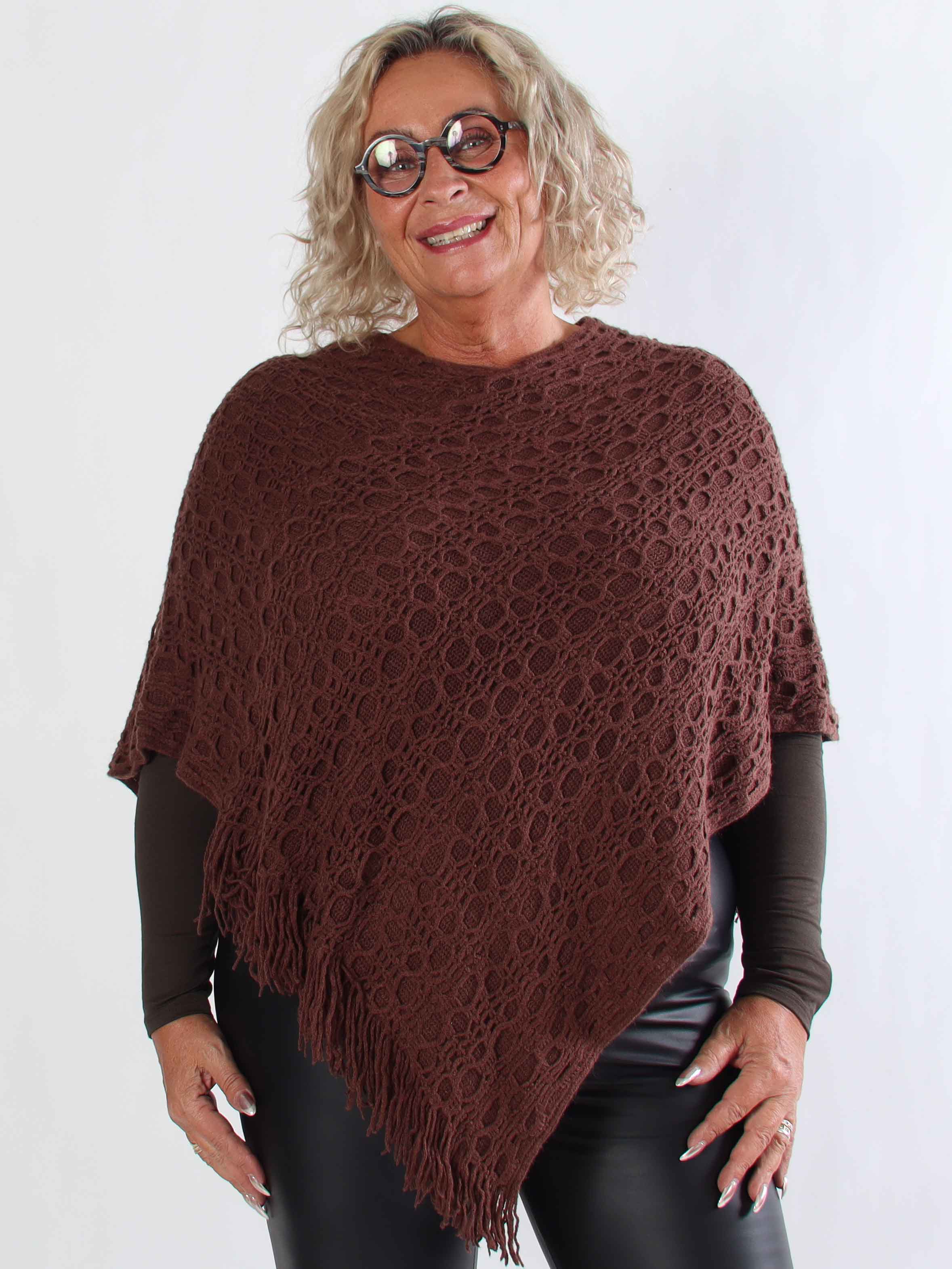 Opra - Blød mønstret plus size strikponcho