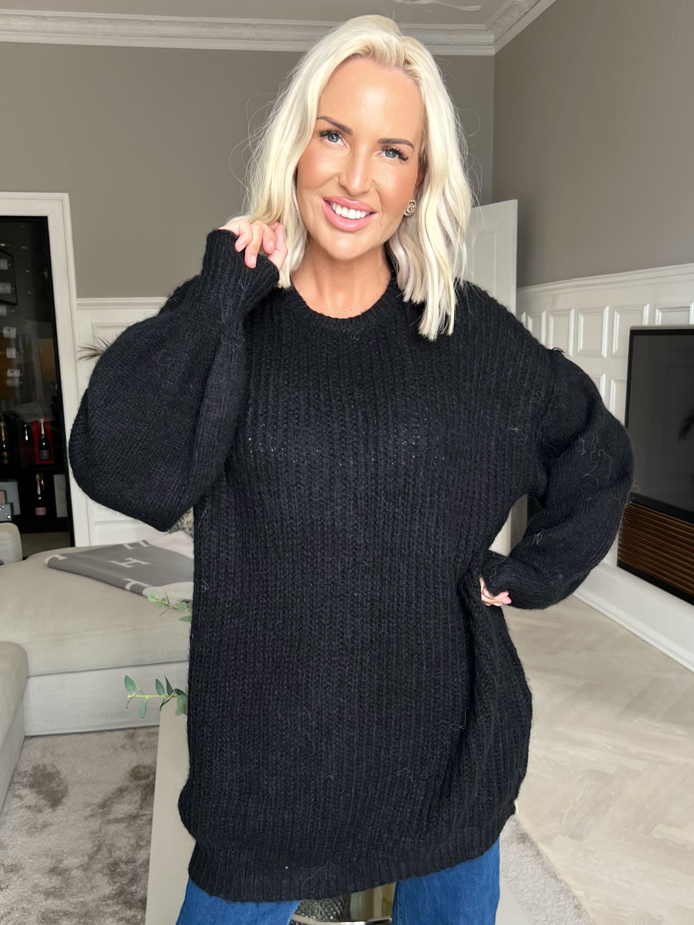 Leana - Lang blød strikbluse med ballonærmer