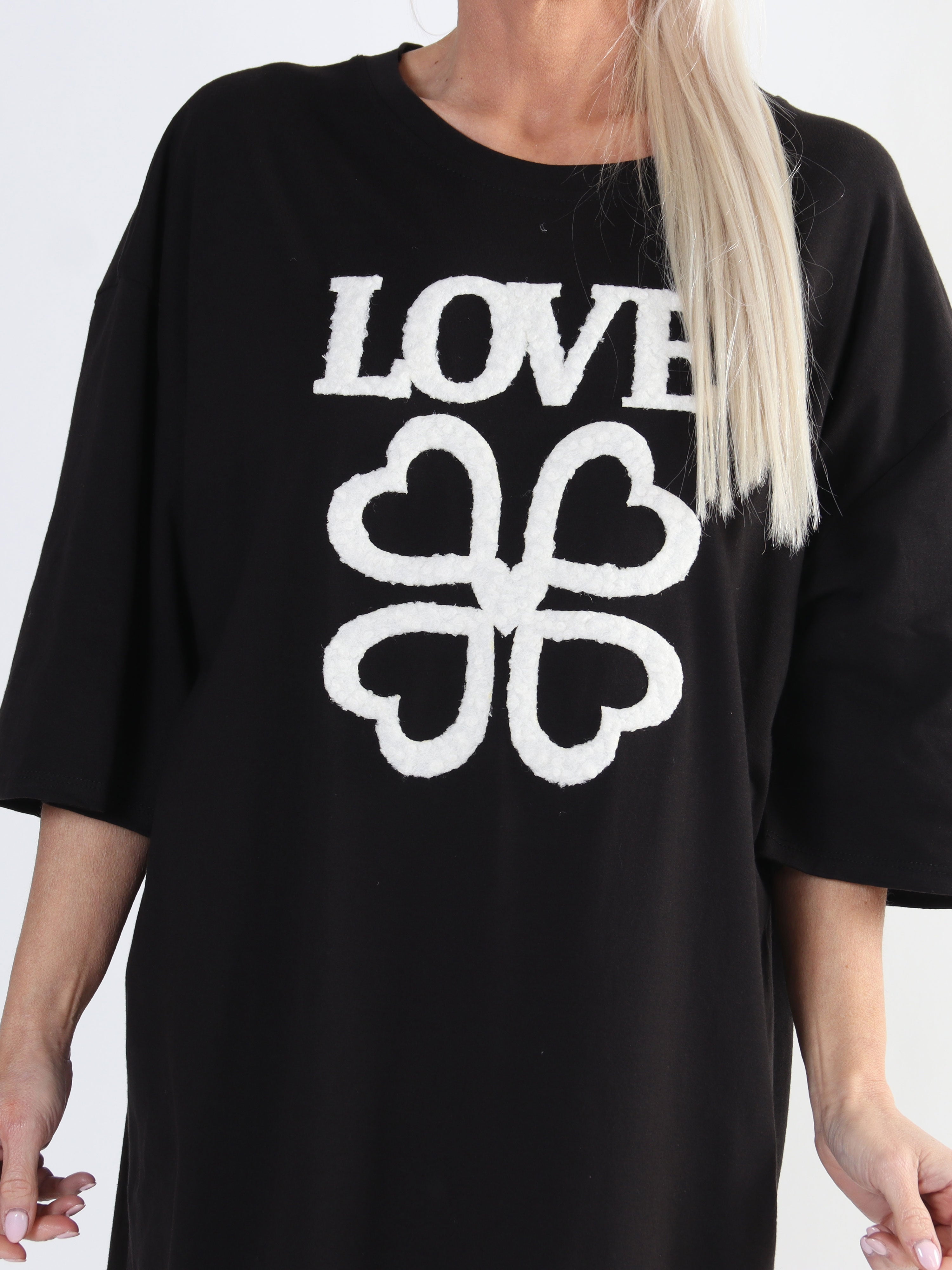 Love - Plus size t-shirtkjole i bomuld med skrift og hjerter