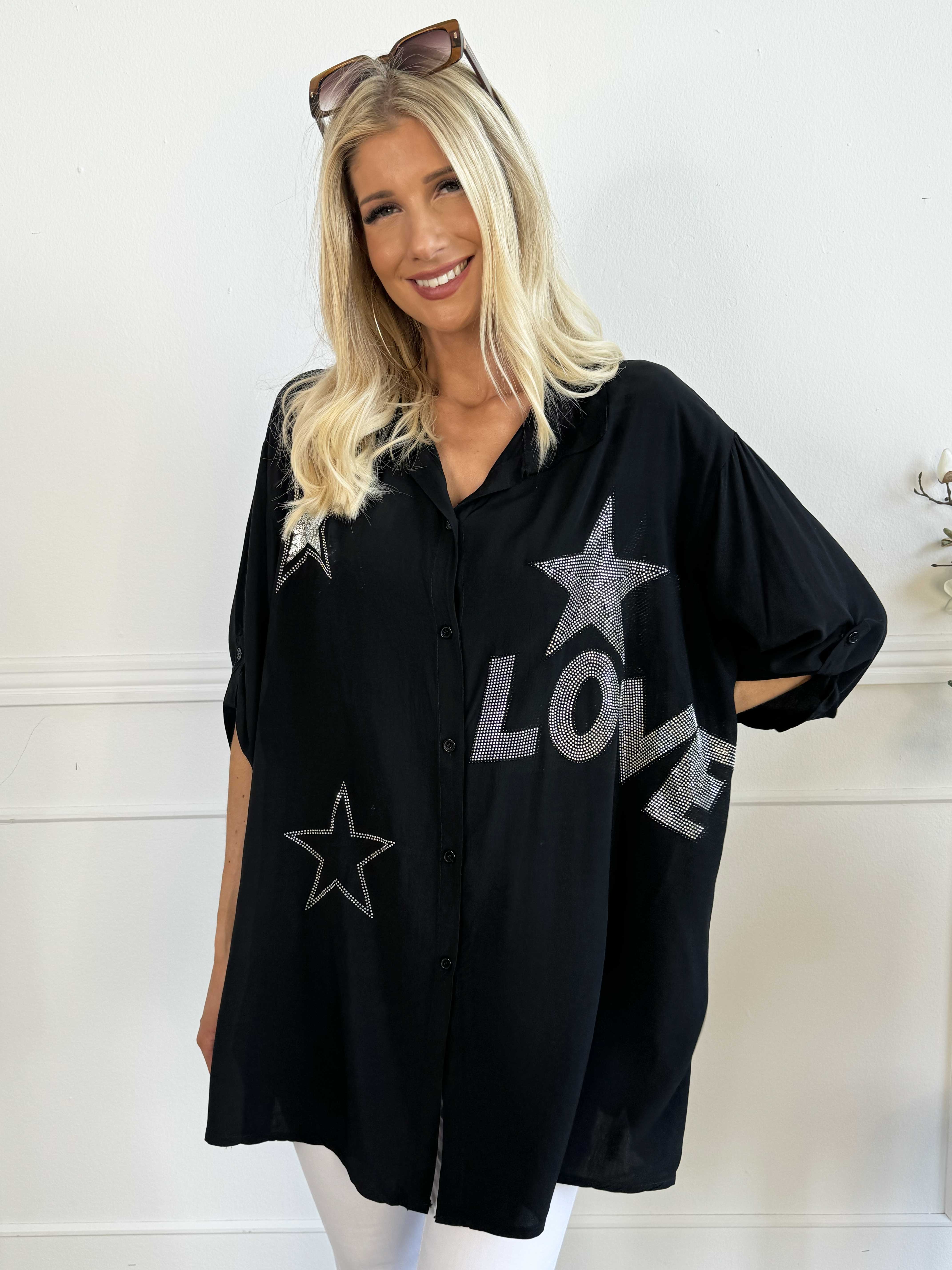 Love - Skjorte i viskose med similisten og stjerner