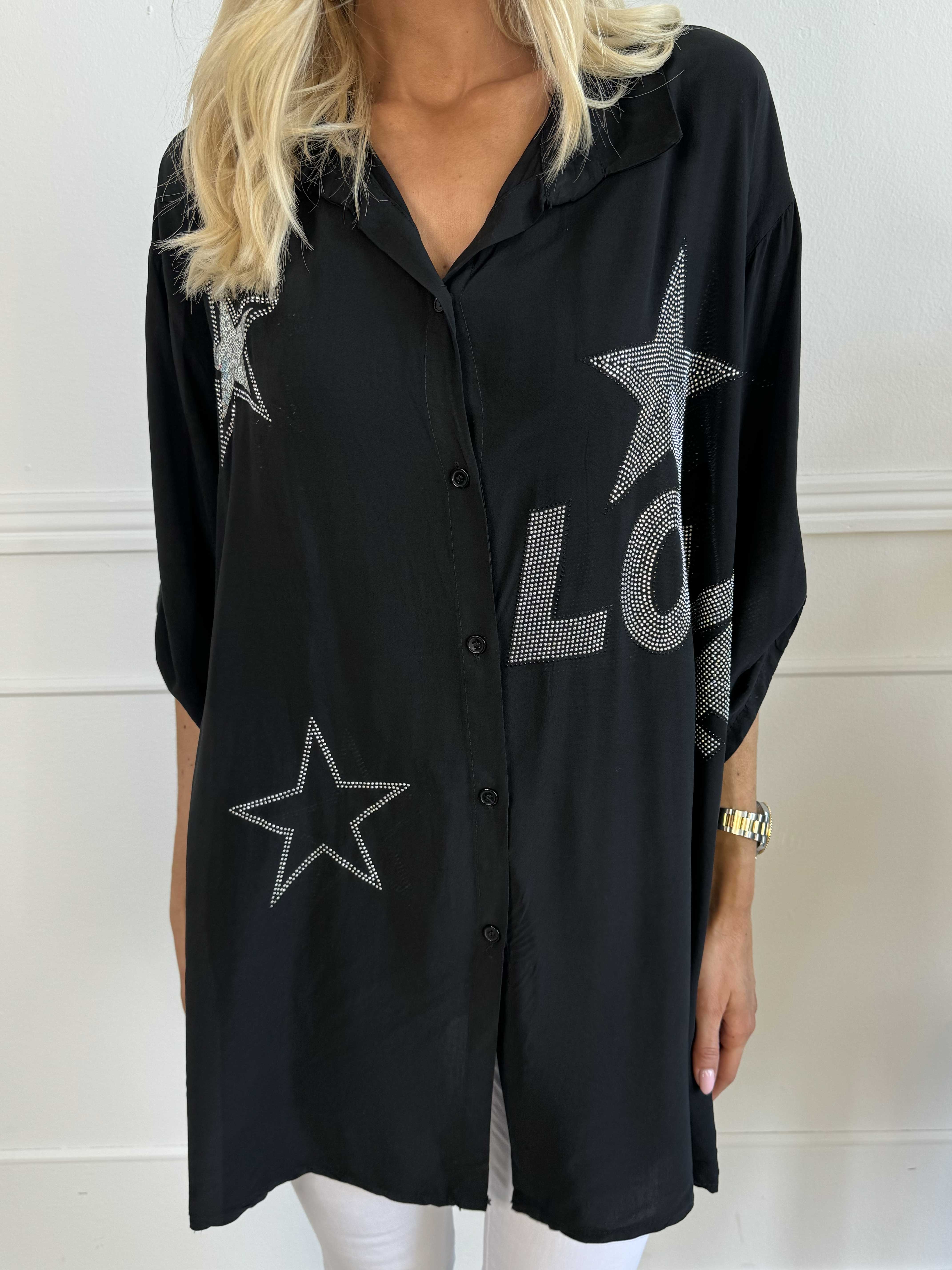 Love - Skjorte i viskose med similisten og stjerner