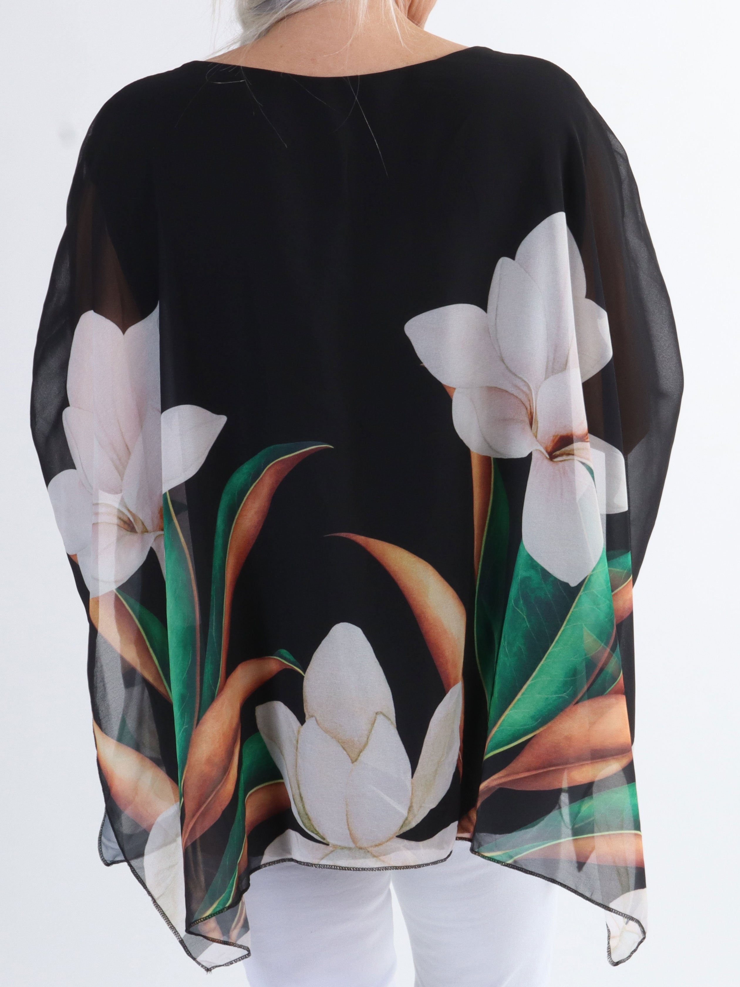 Mian - Farverig plus size tunika med chiffonlag