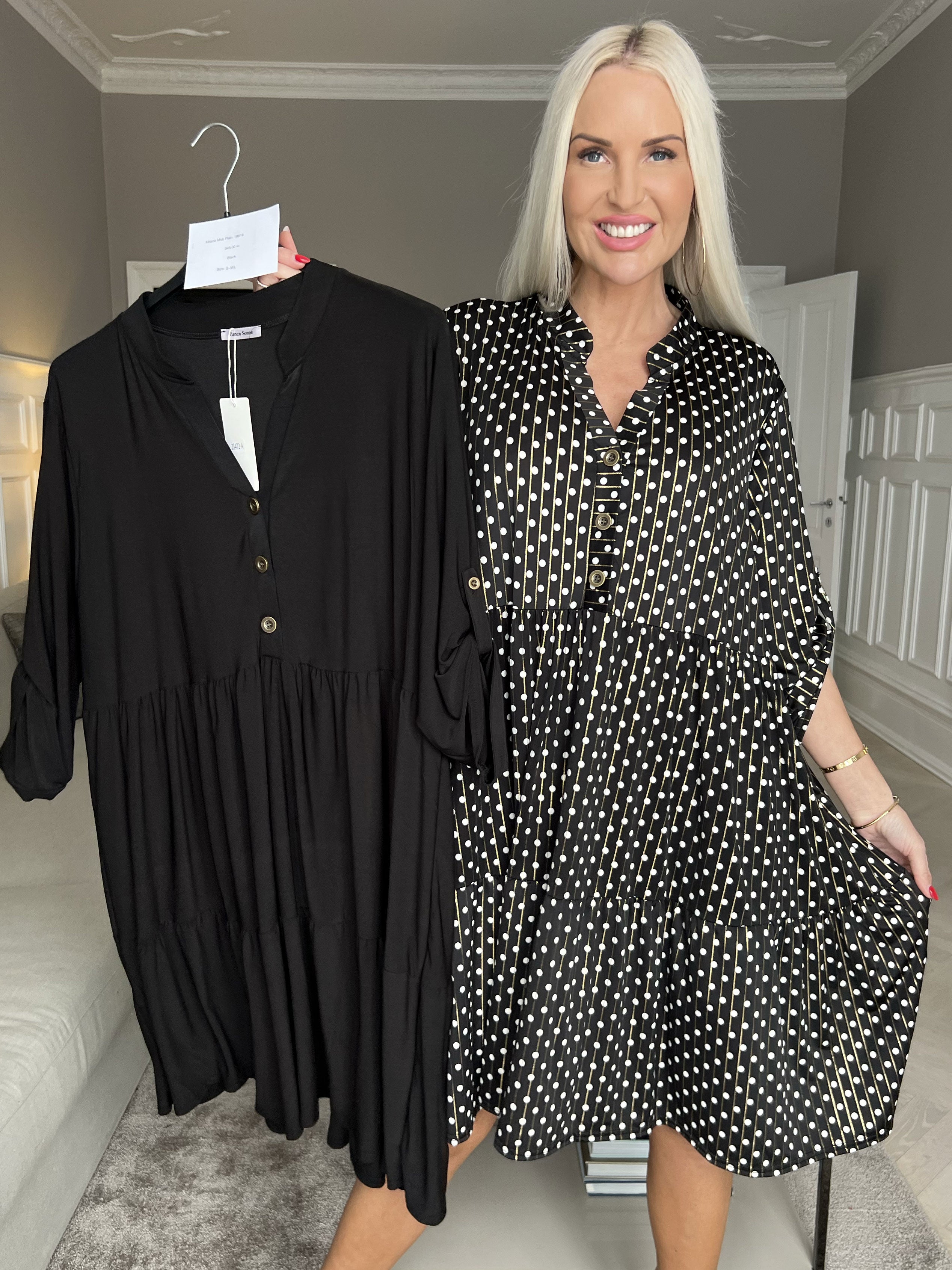 Milano Dot Midi - Kjole med prikker og lag på lag look