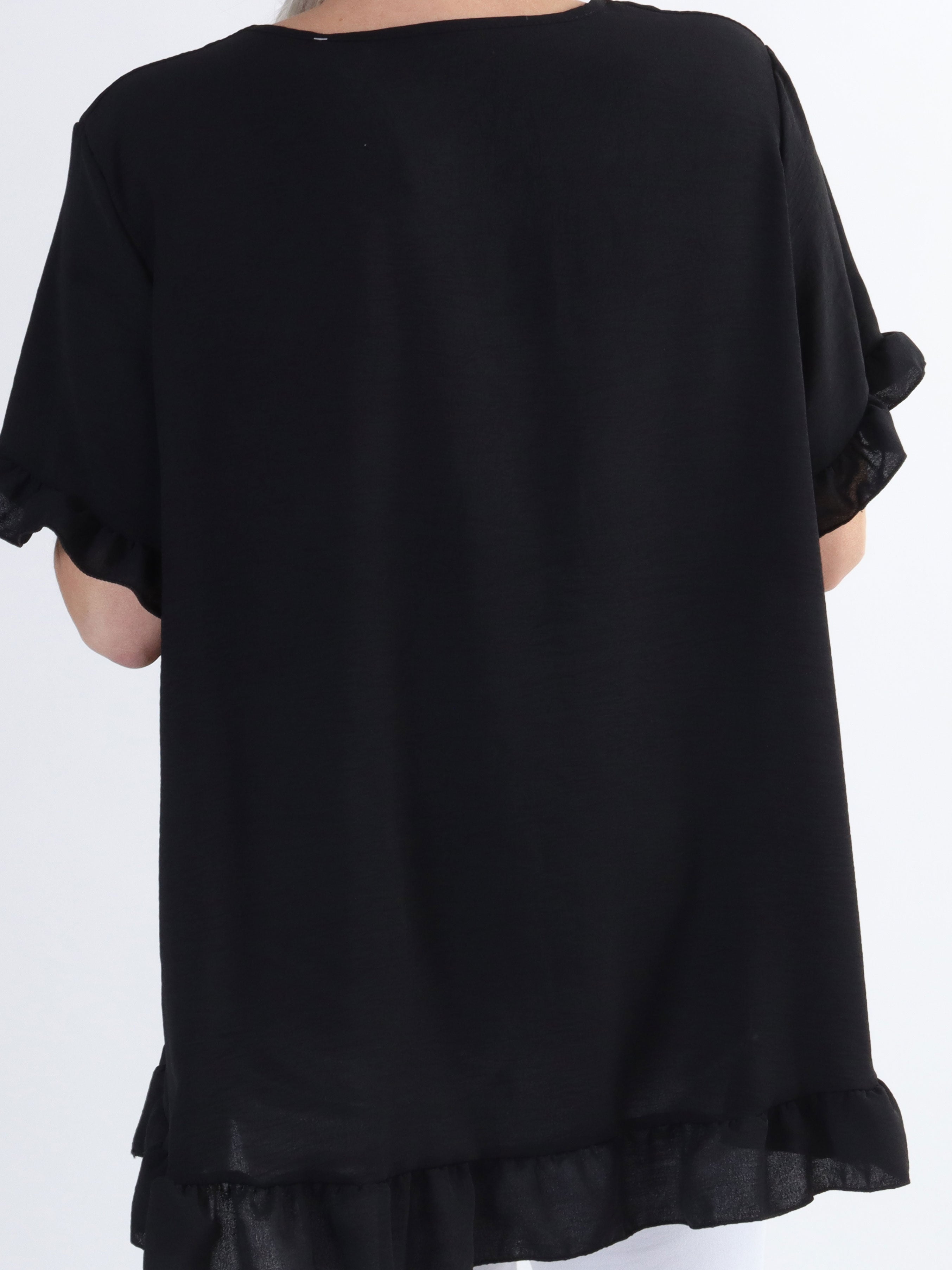 Mio - Sød plus size tunika med flæsekanter