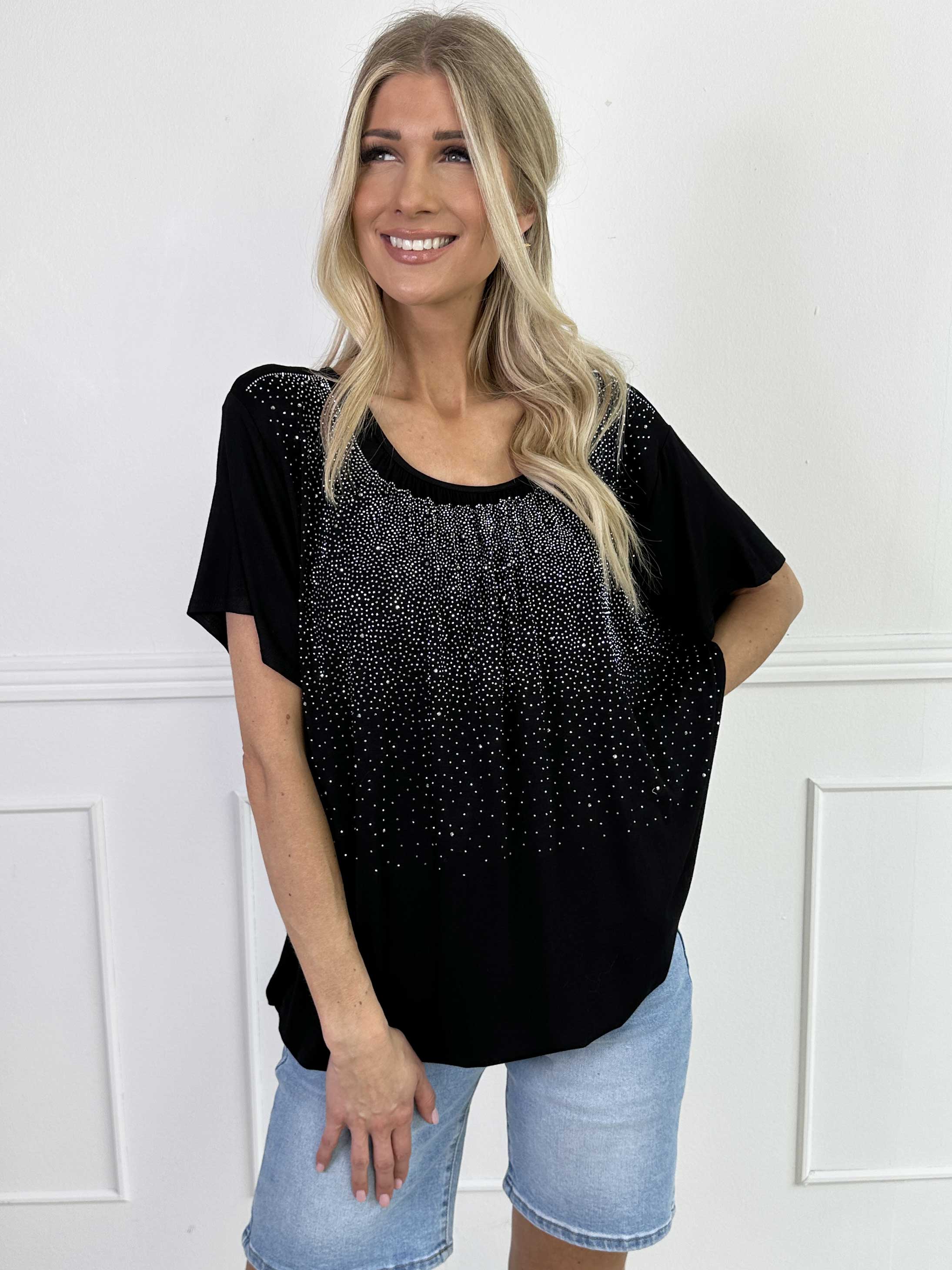 Miracle Crystal T-shirt - Blød bluse i viskose med similisten