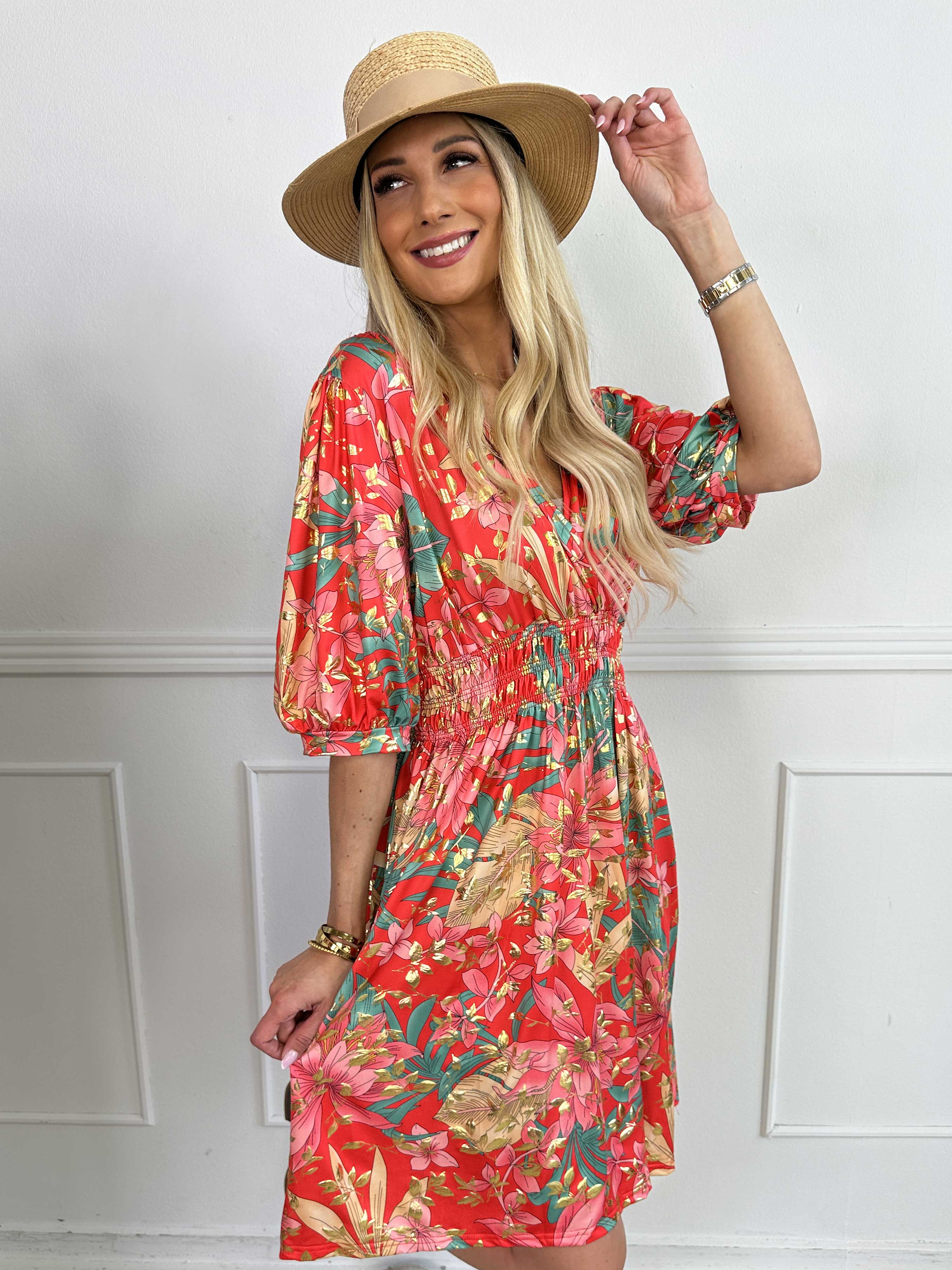 Pamina Leaf Short - Kort elastisk kjole med blad motiver