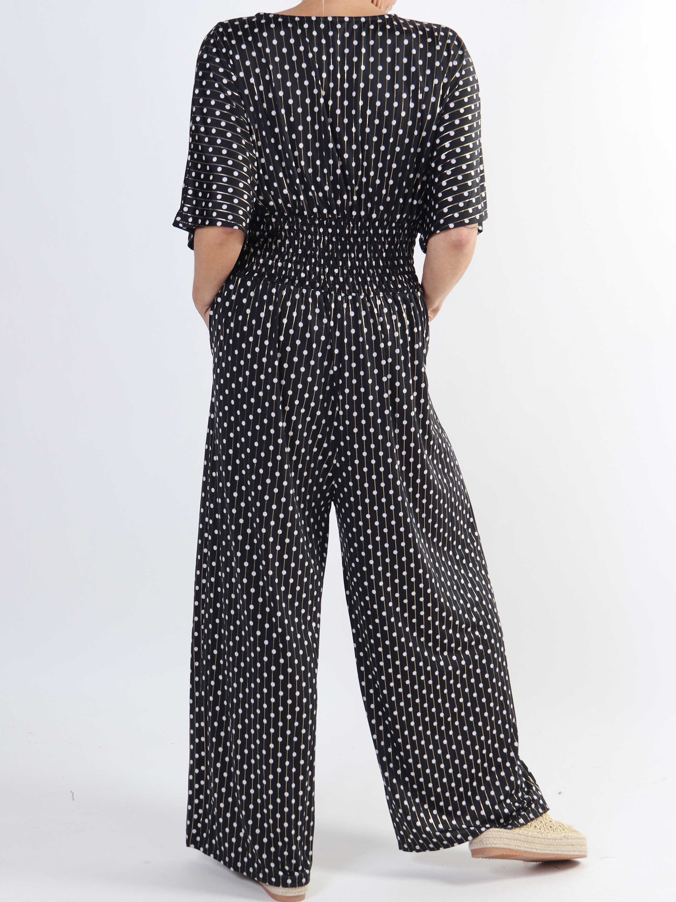 Pams Dot Jumpsuit - Elastisk plus size buksedragt med prikker