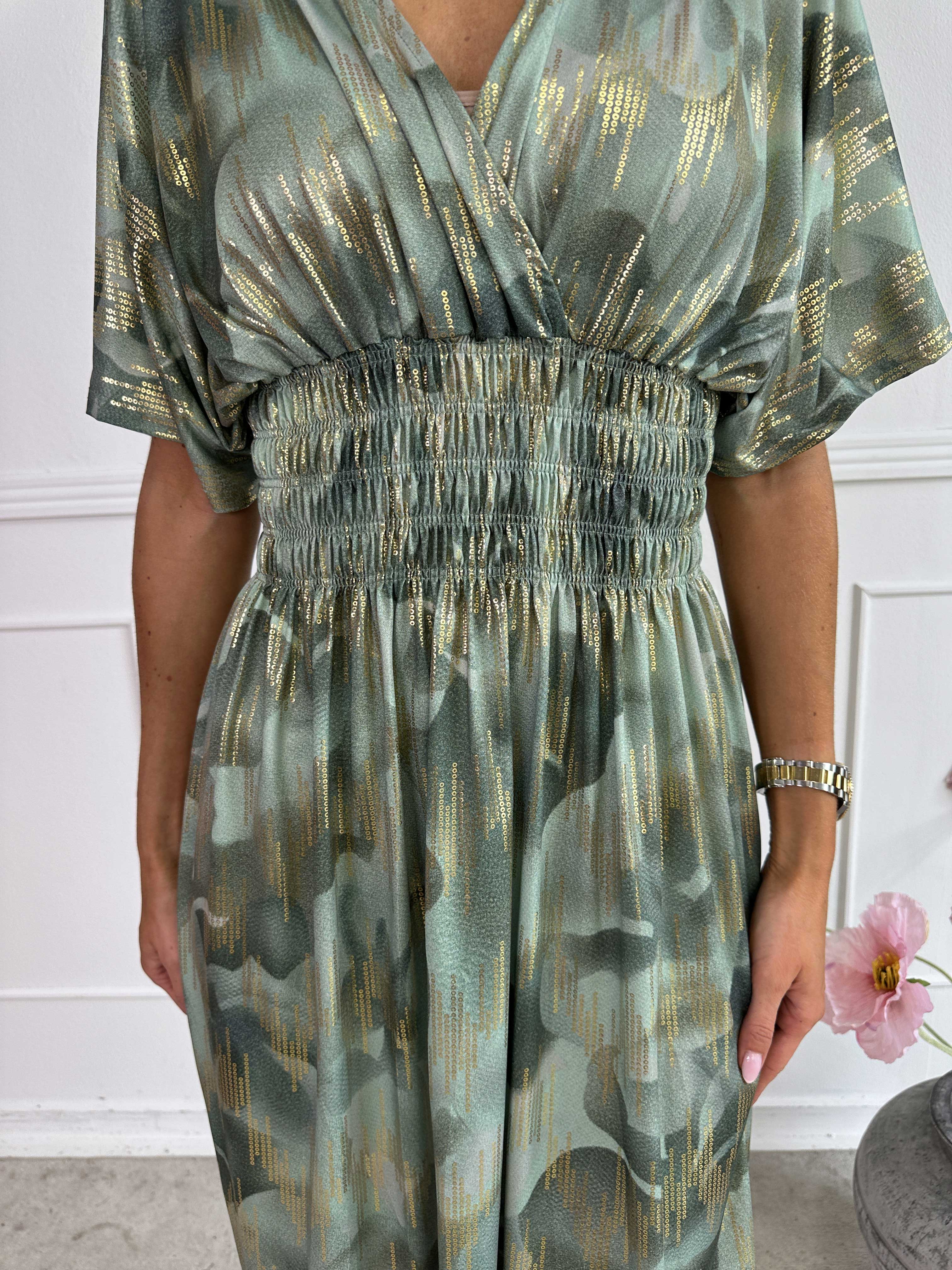 Pams Glamorous Short - Kort elastisk kjole med fine guld detaljer