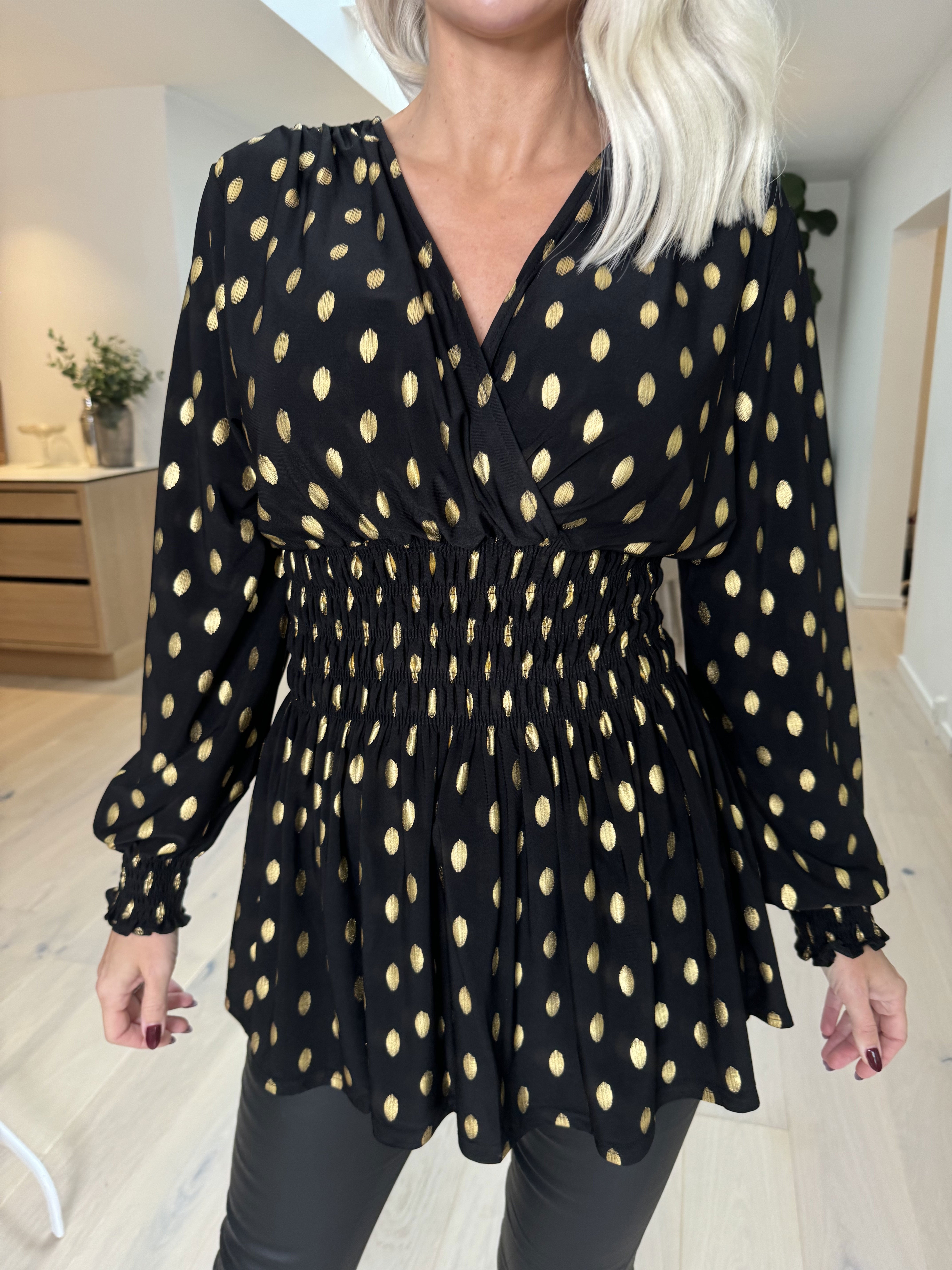 Pams Gold Dot Shirt L/S - Elastisk bluse i krølfrit stof