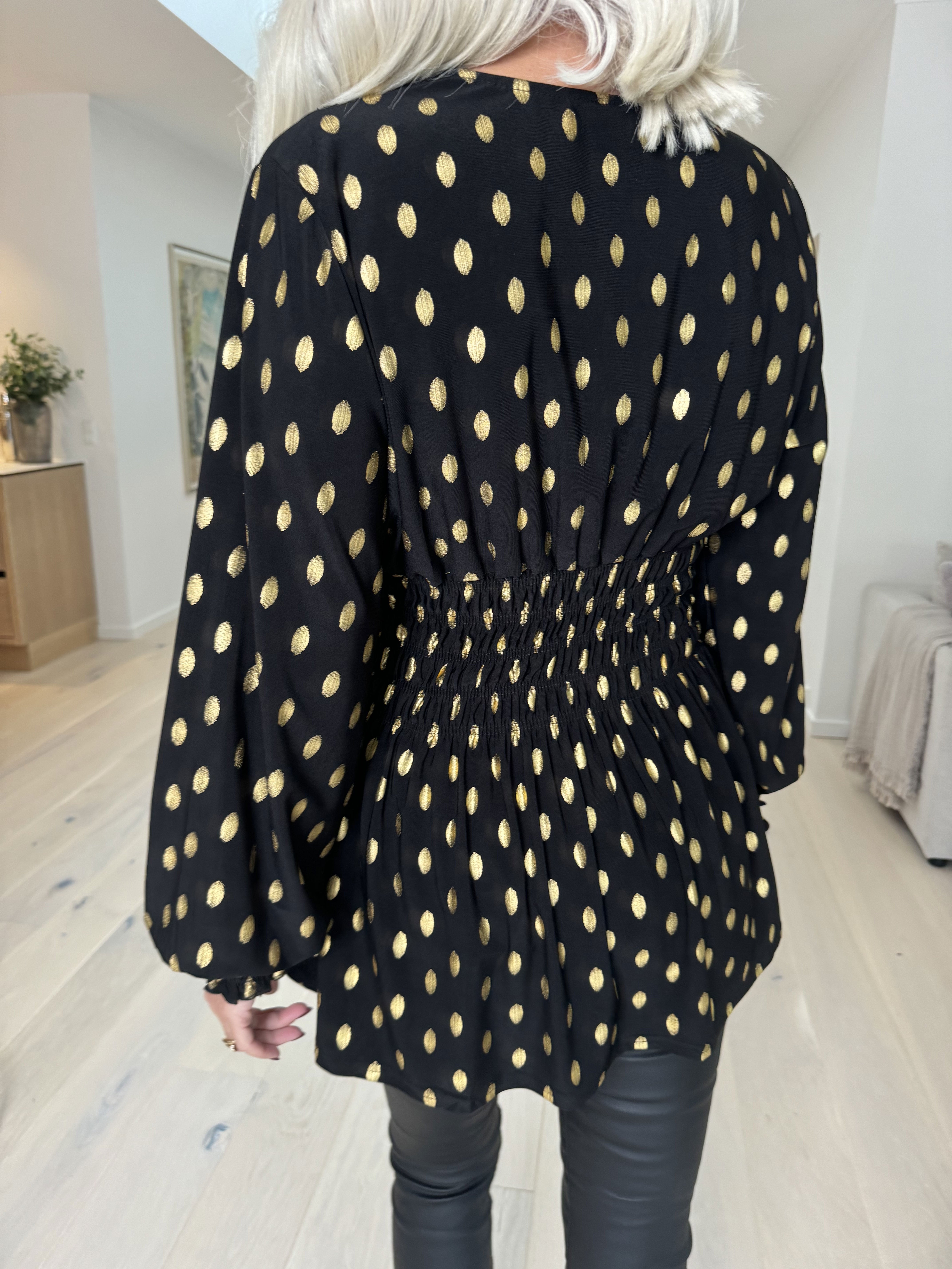 Pams Gold Dot Shirt L/S - Elastisk bluse i krølfrit stof