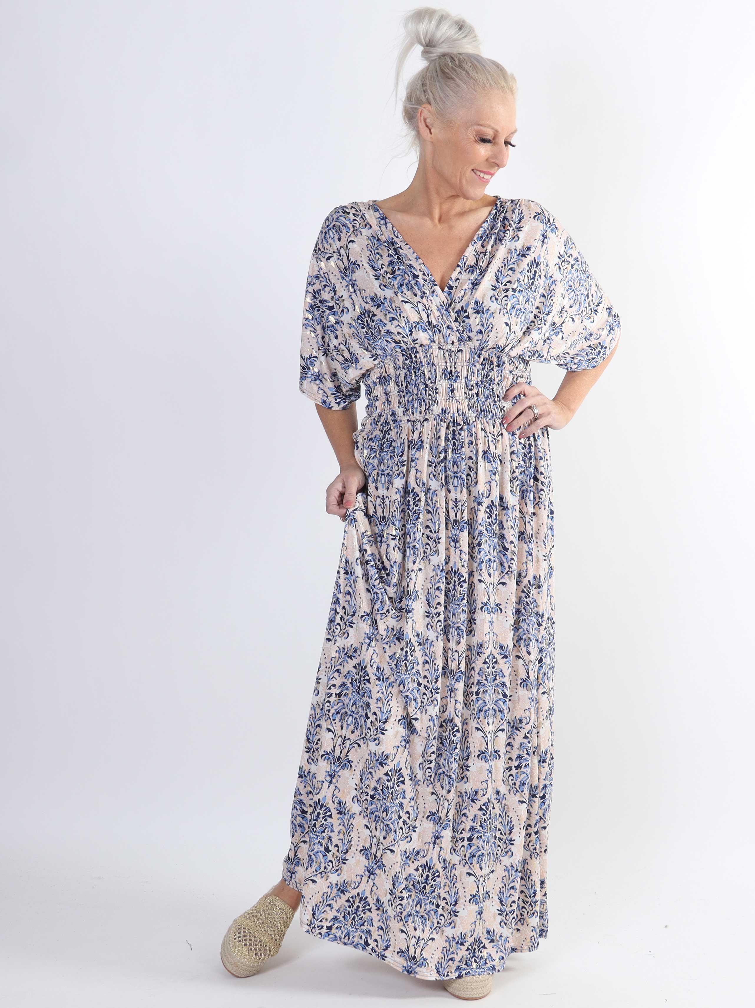 Pams Royal - Lang elastisk plus size kjole i krølfrit stof