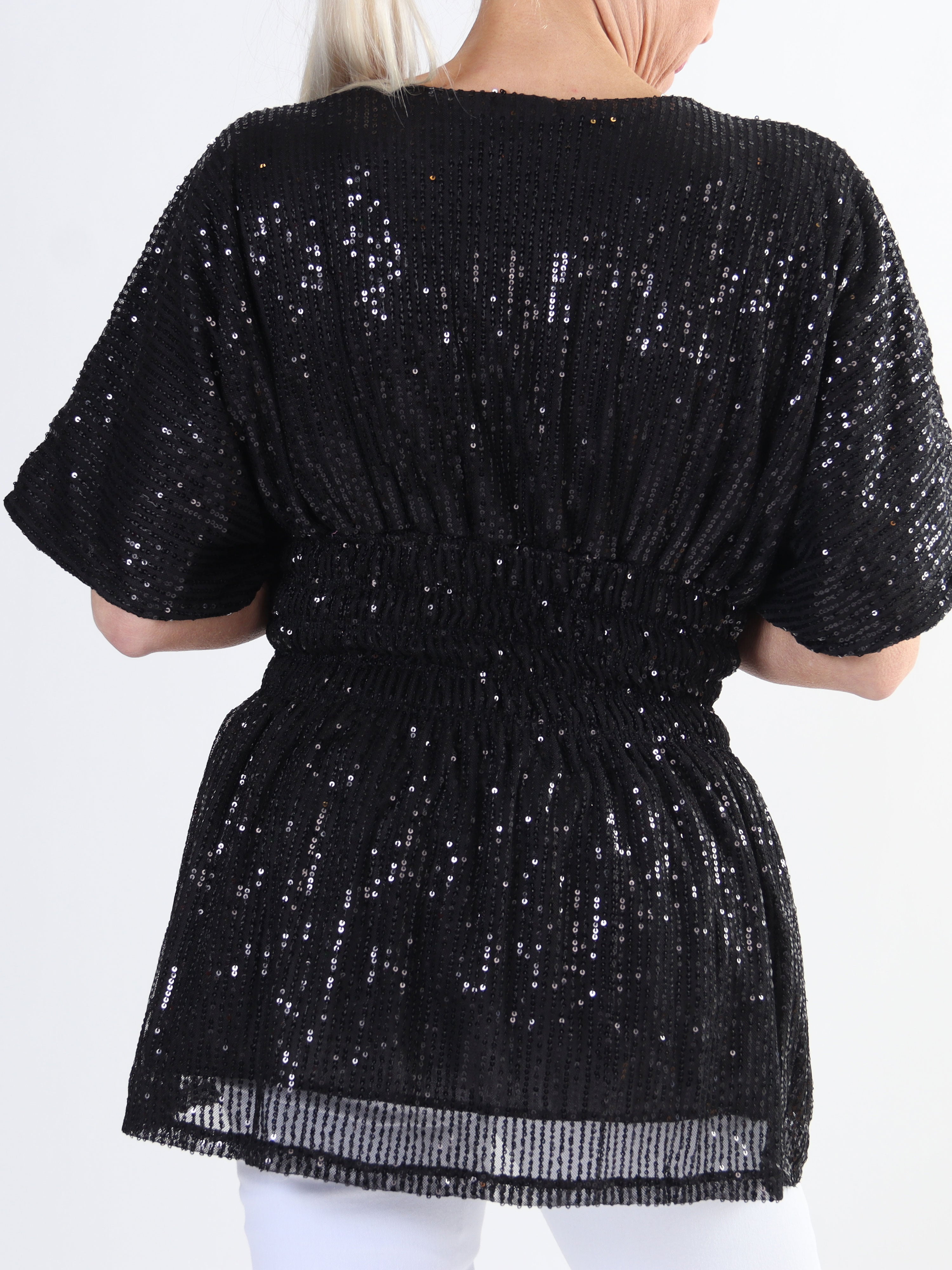 Pams Glitter Shirt - Sød plus size tunika med smock og pailletter