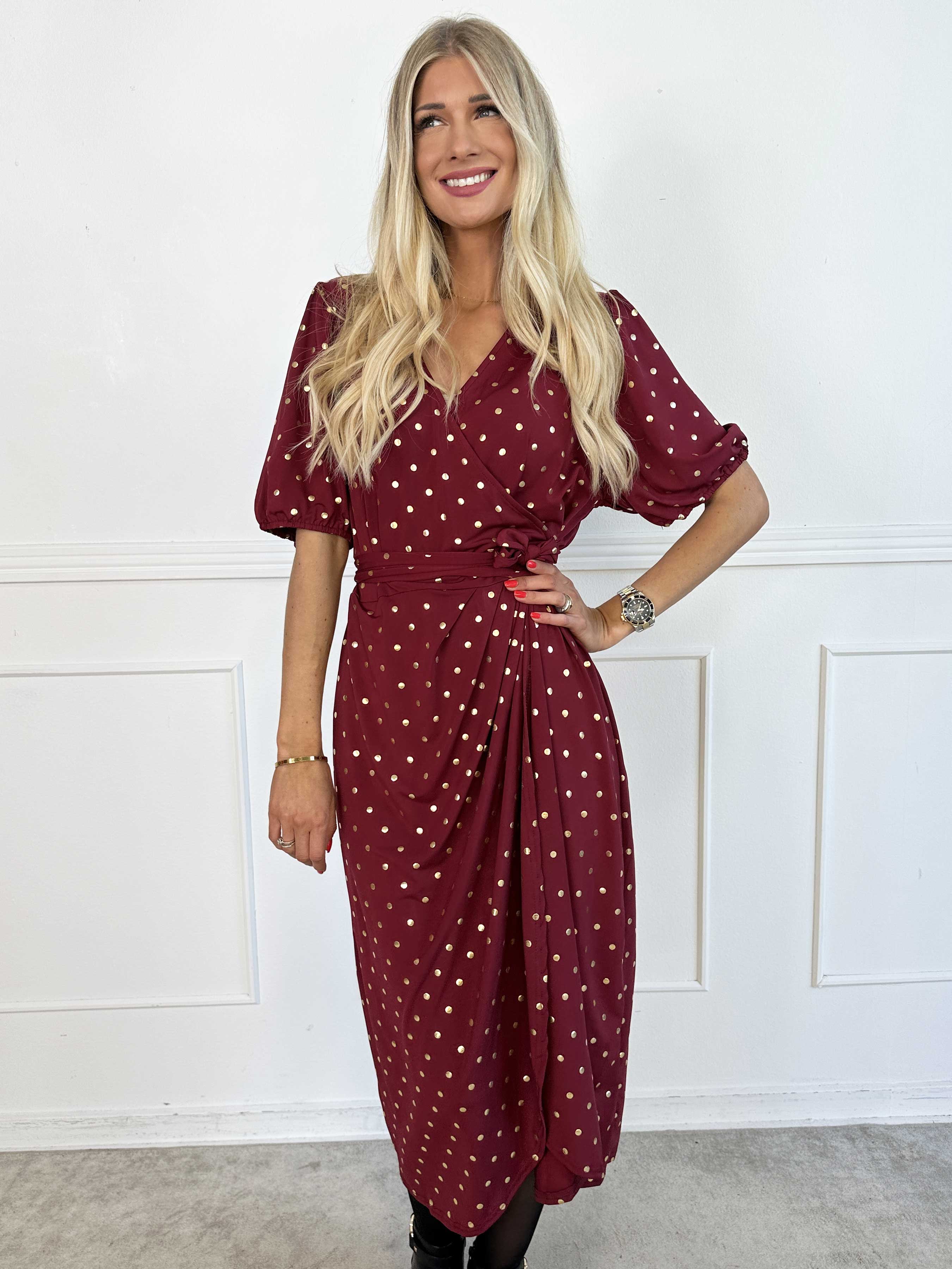 Primula Dust Gold - Kjole i slå-om look med guld prikker