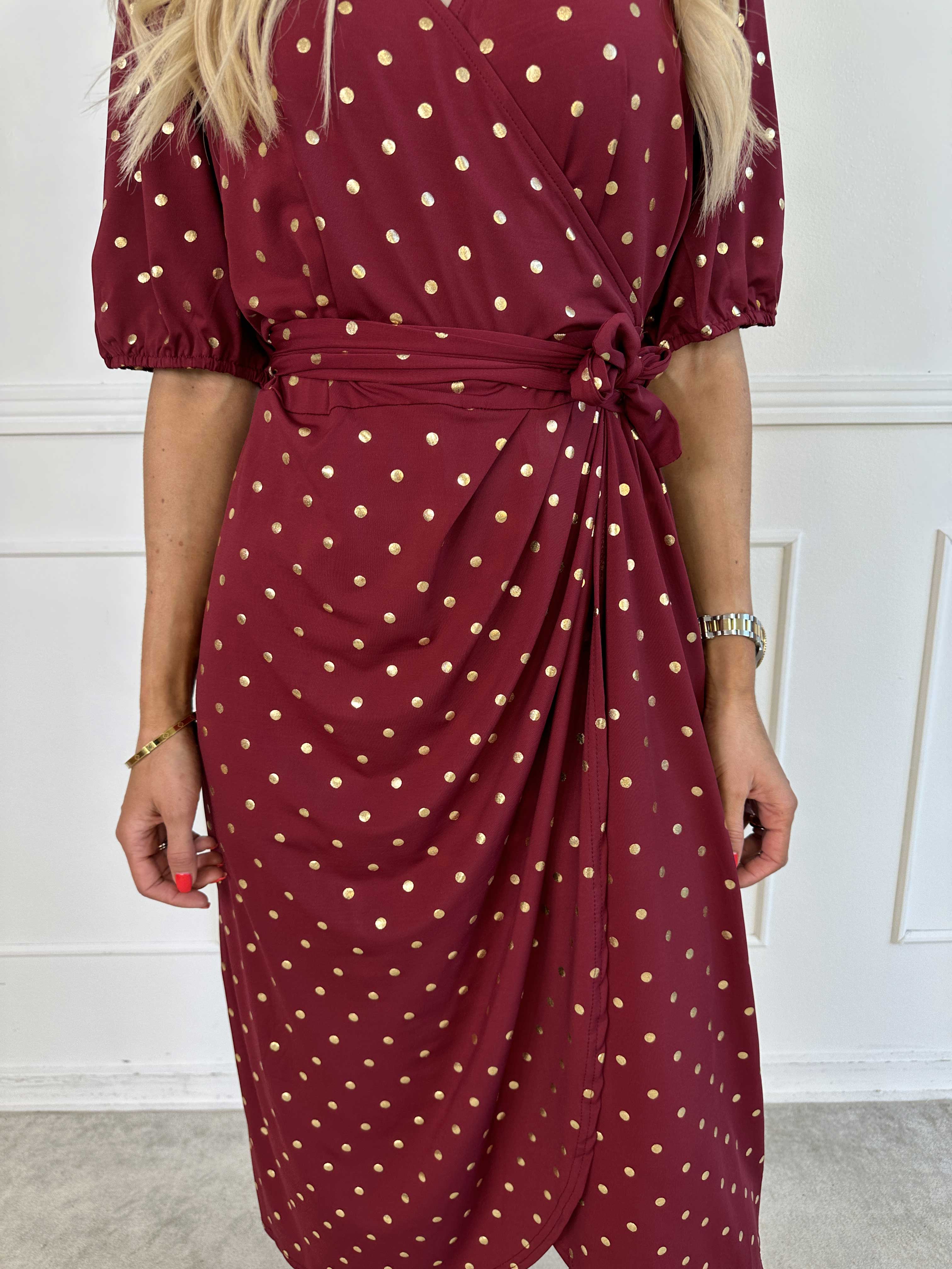 Primula Dust Gold - Kjole i slå-om look med guld prikker