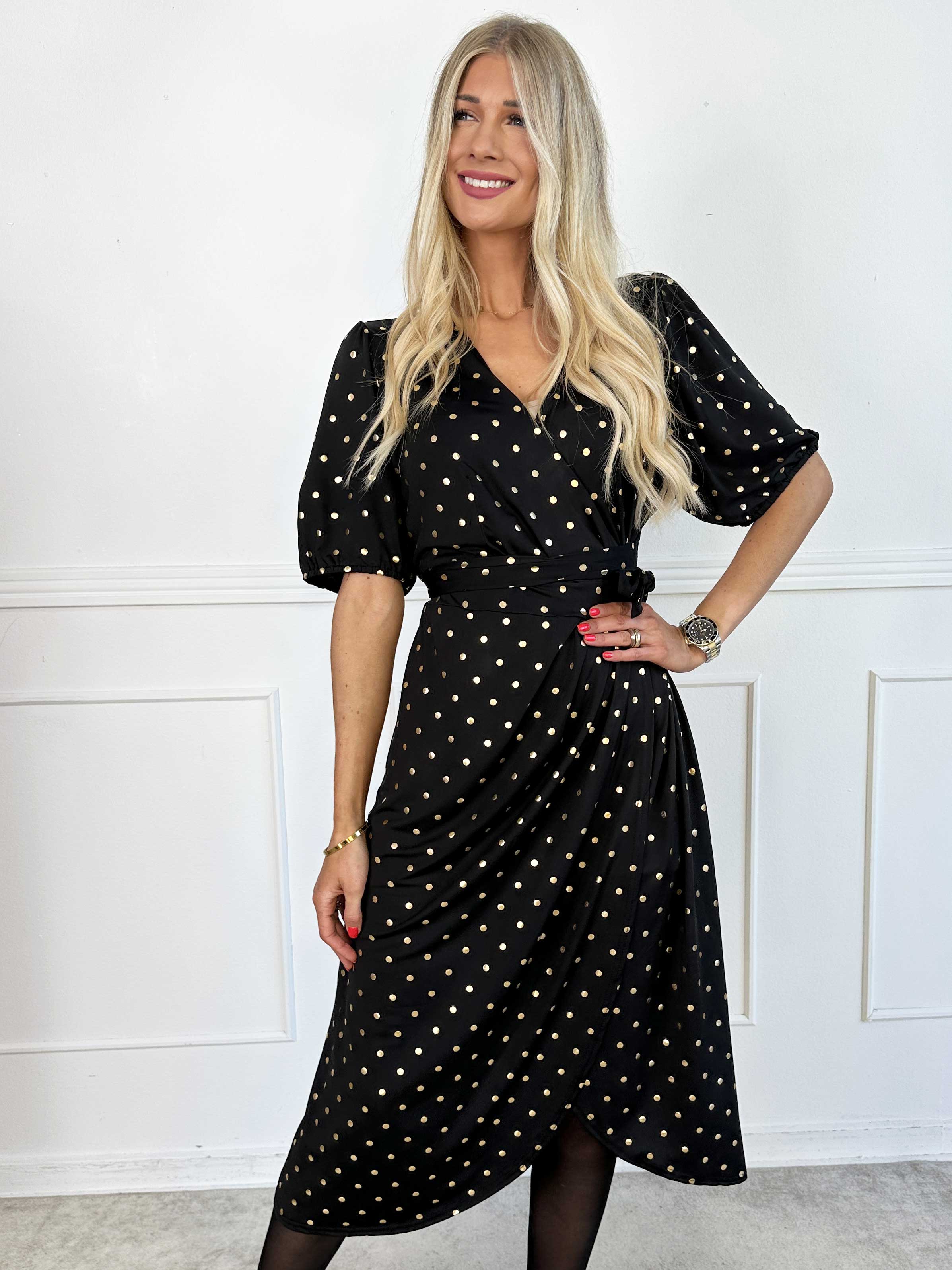 Primula Dust Gold - Kjole i slå-om look med guld prikker